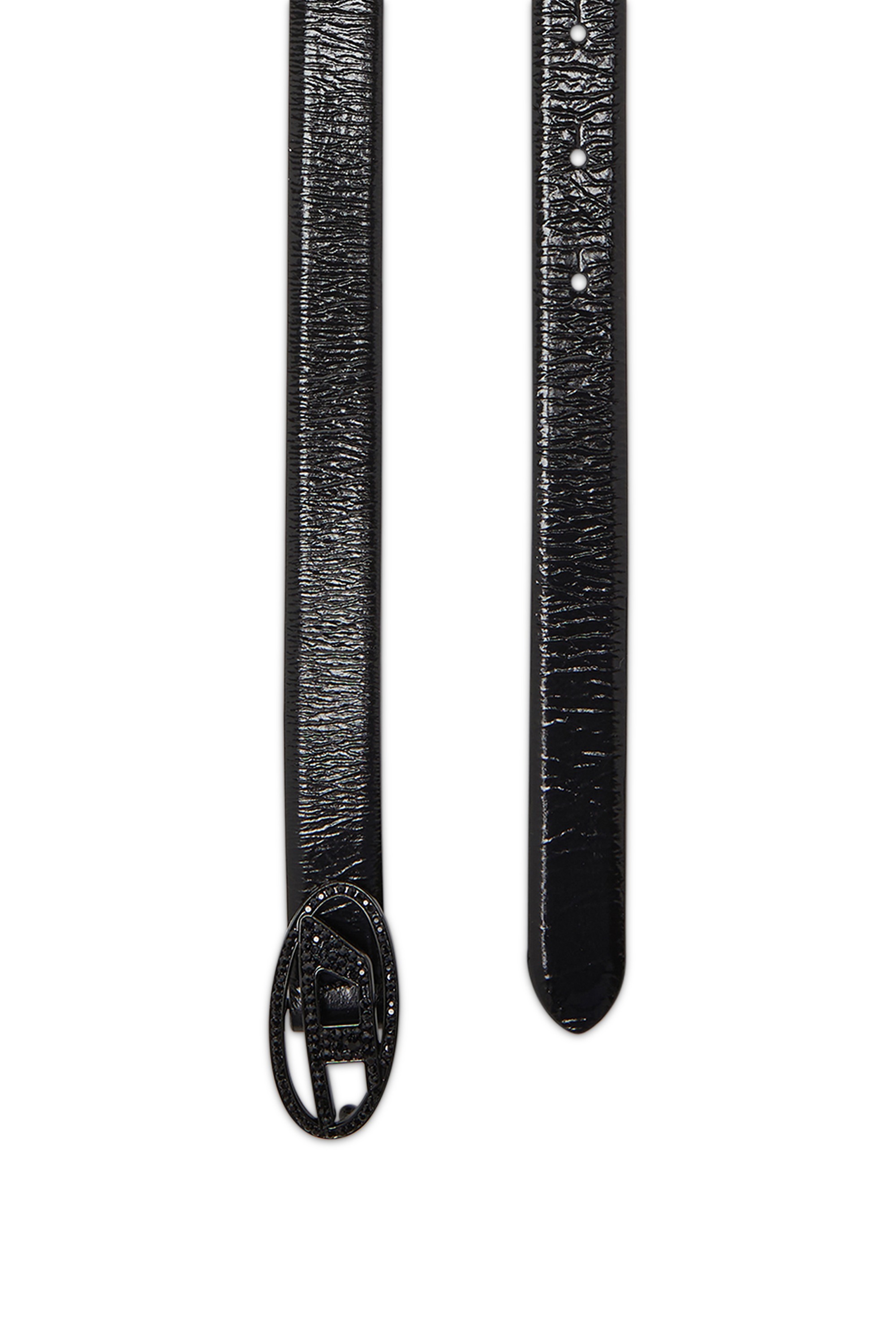 Black 2 cm leather belt with crystal buckle