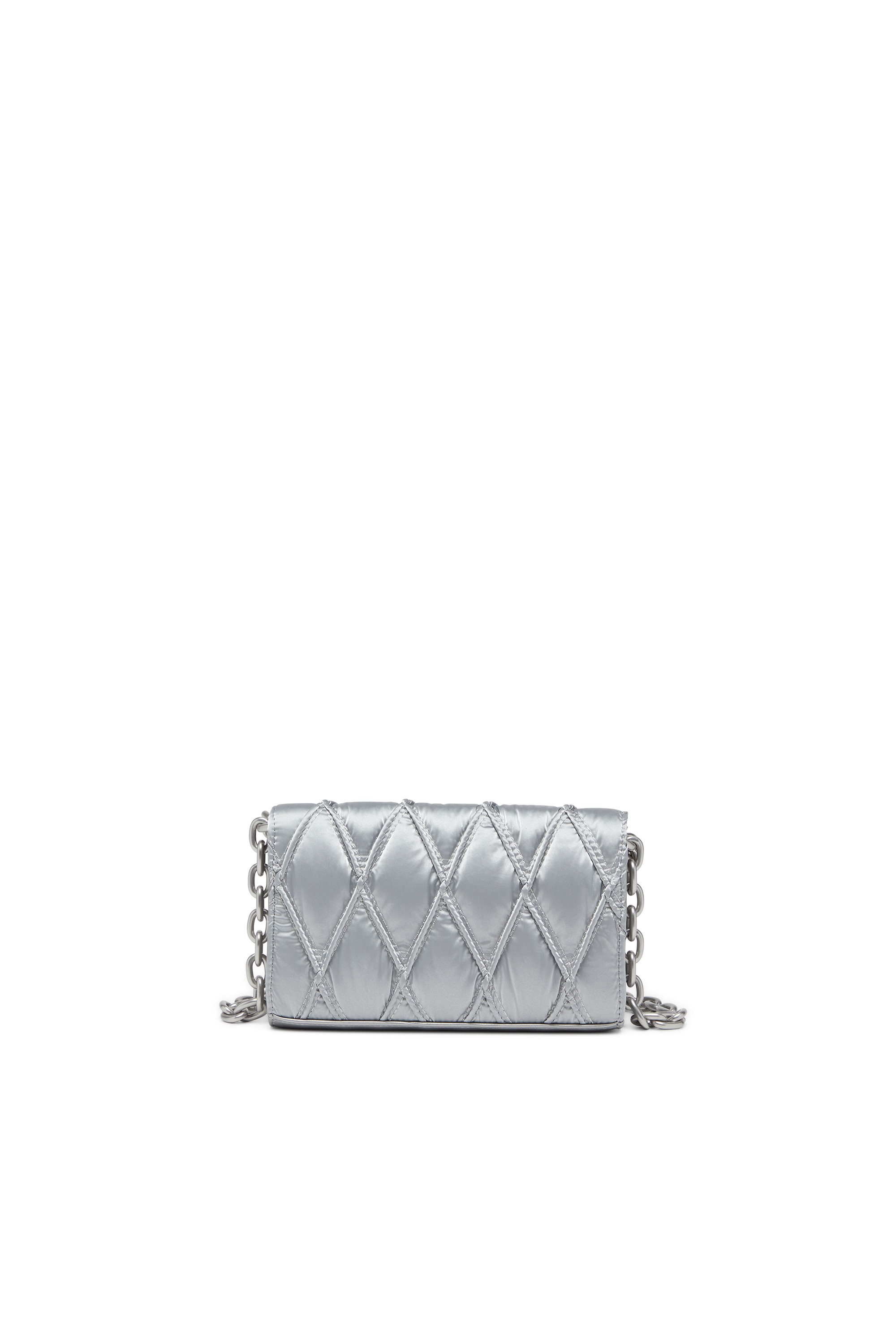 Silver Wallet on chain with quilted satin finish