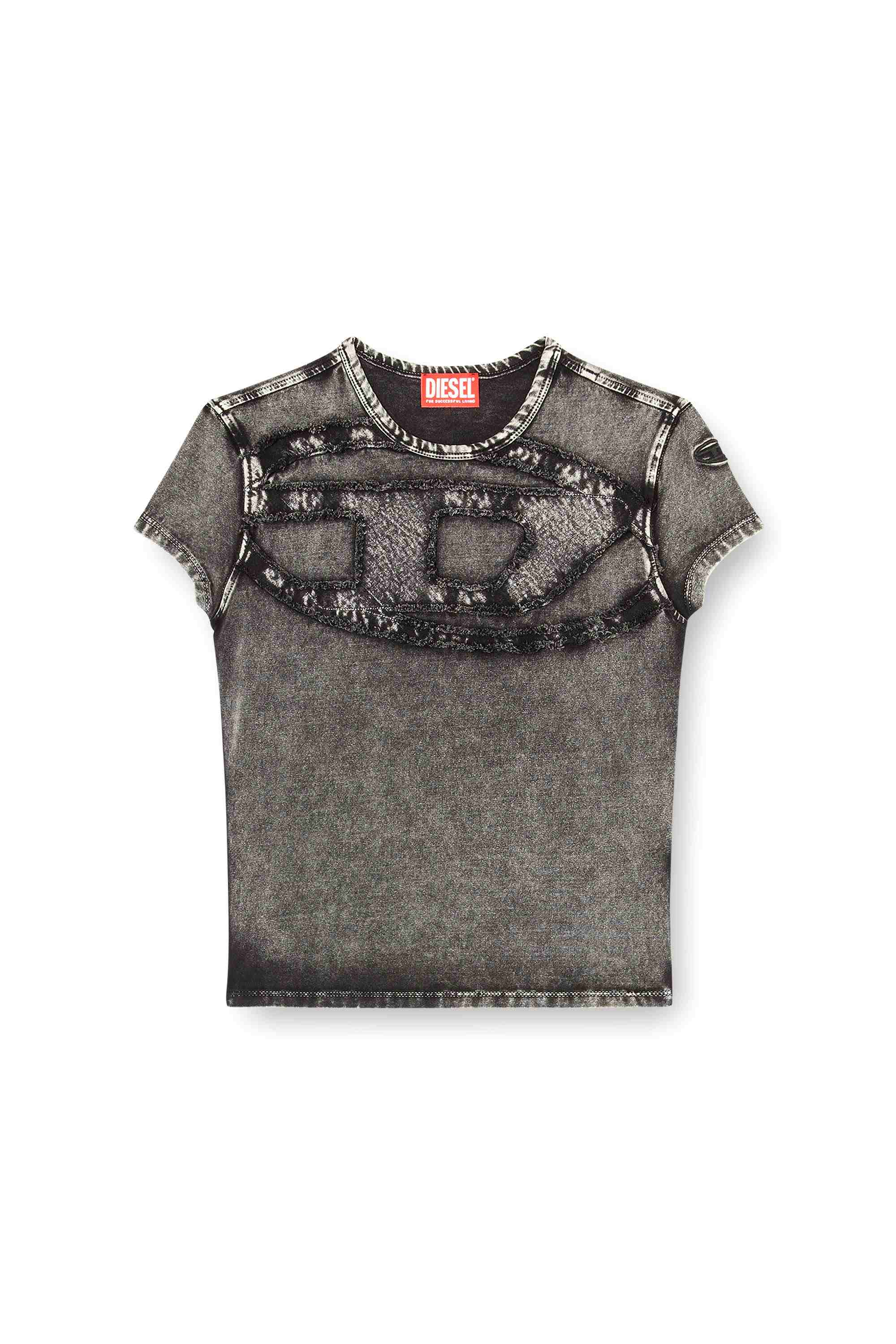 Grey Slim Fit top with denim applications