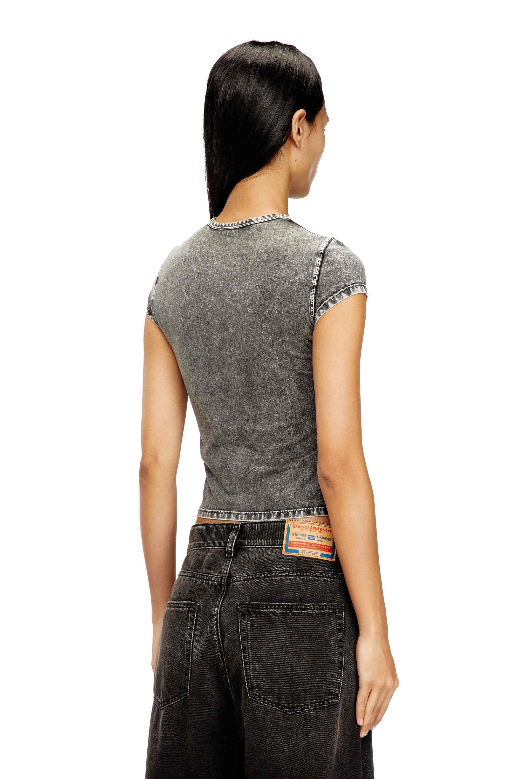 Grey Slim Fit top with denim applications