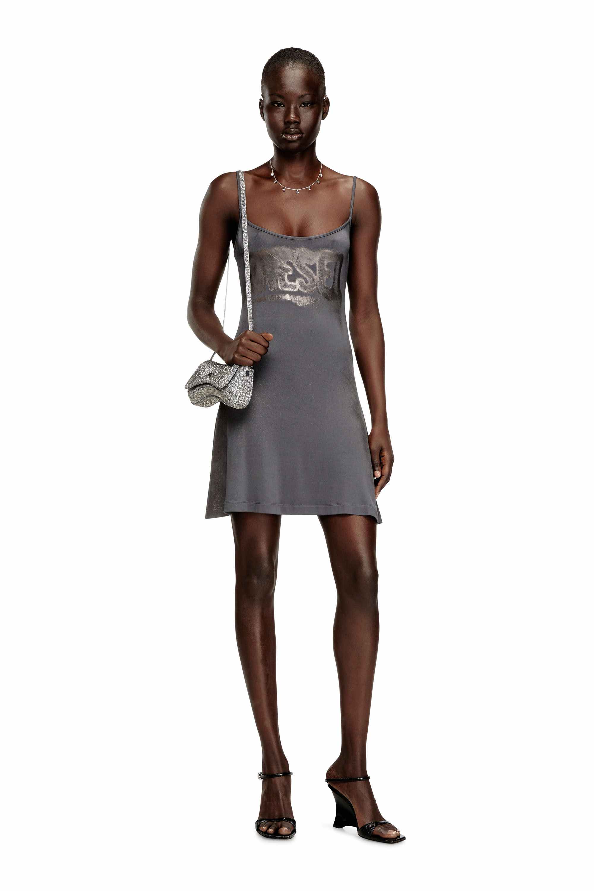 Grey Slim Fit Mini dress in viscose with thin straps