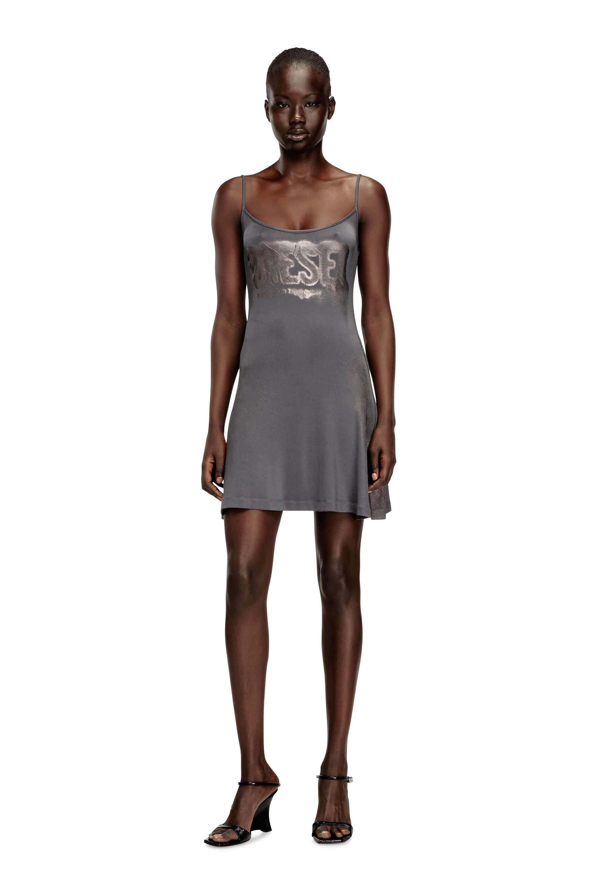 Grey Slim Fit Mini dress in viscose with thin straps
