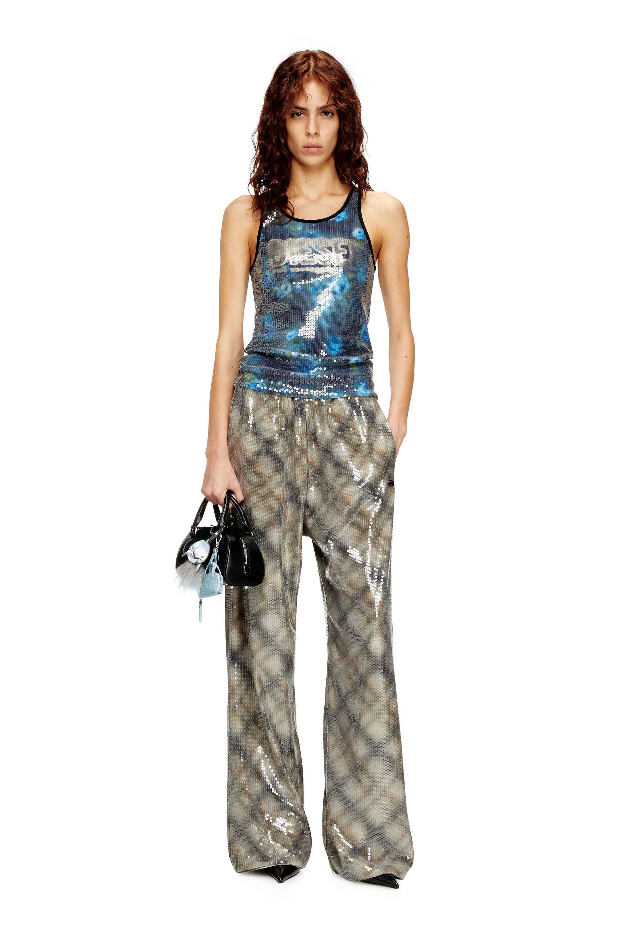 Blue Skinny Fit Floral print jersey top with sequins