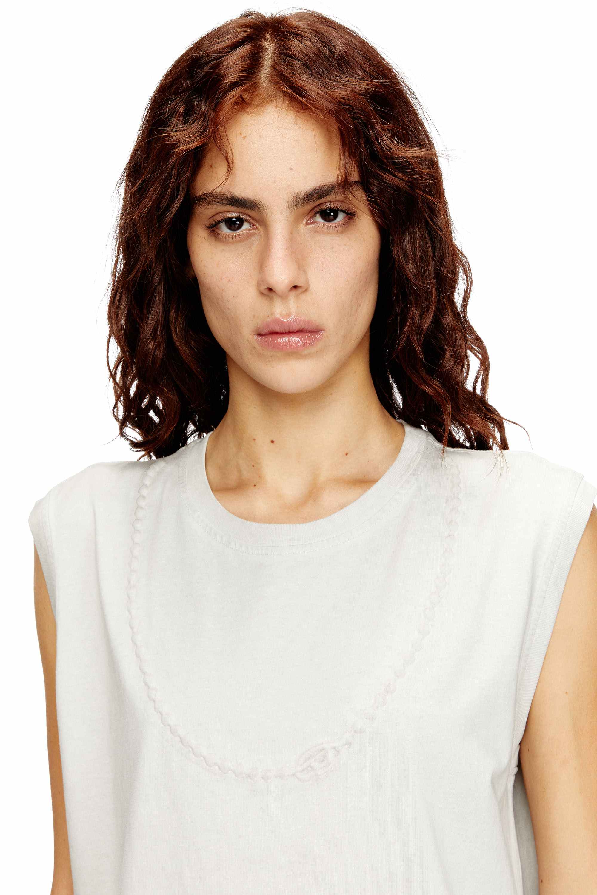 White Regular Fit Short cotton dress with embossed chain