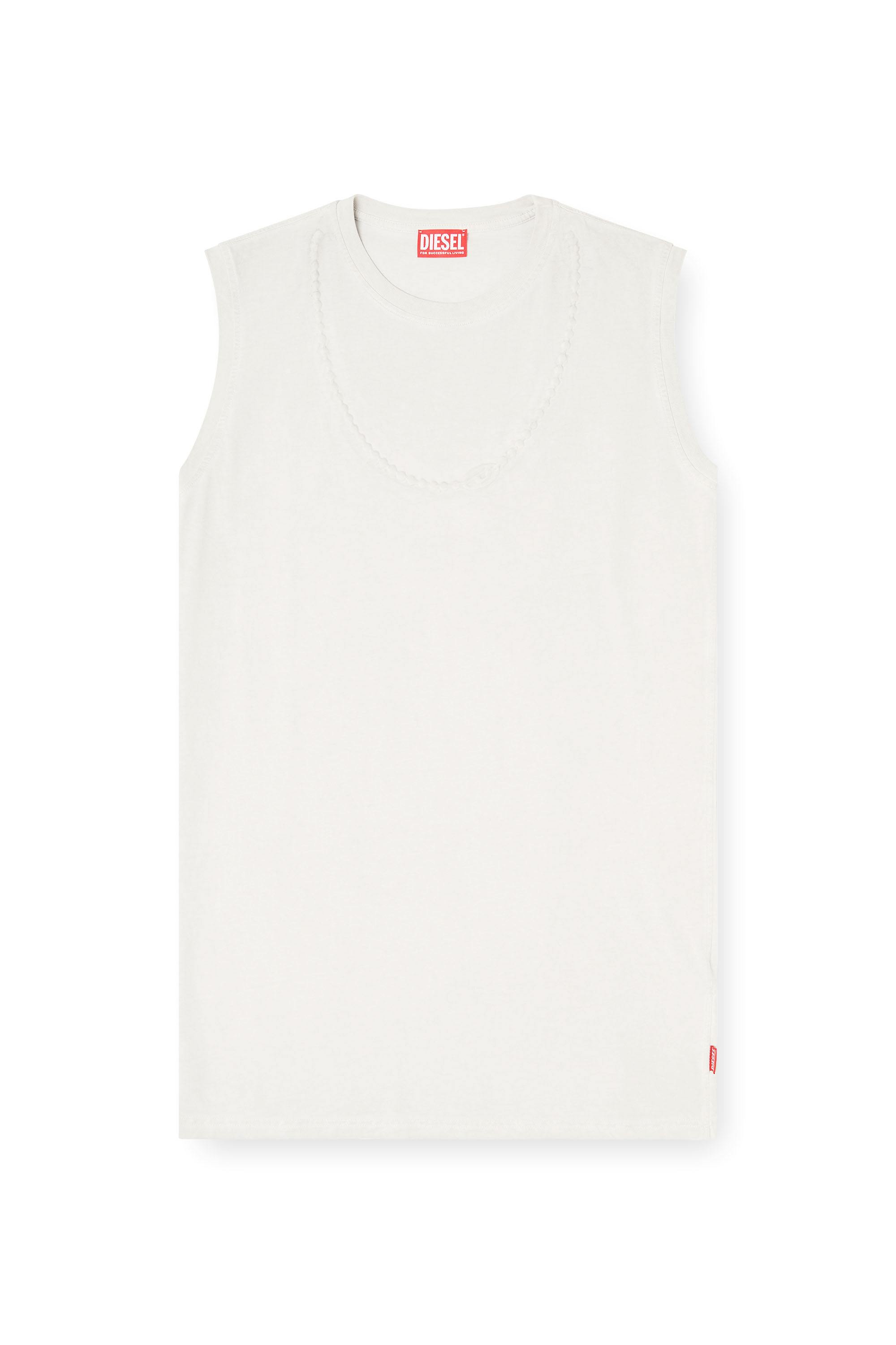 White Regular Fit Short cotton dress with embossed chain