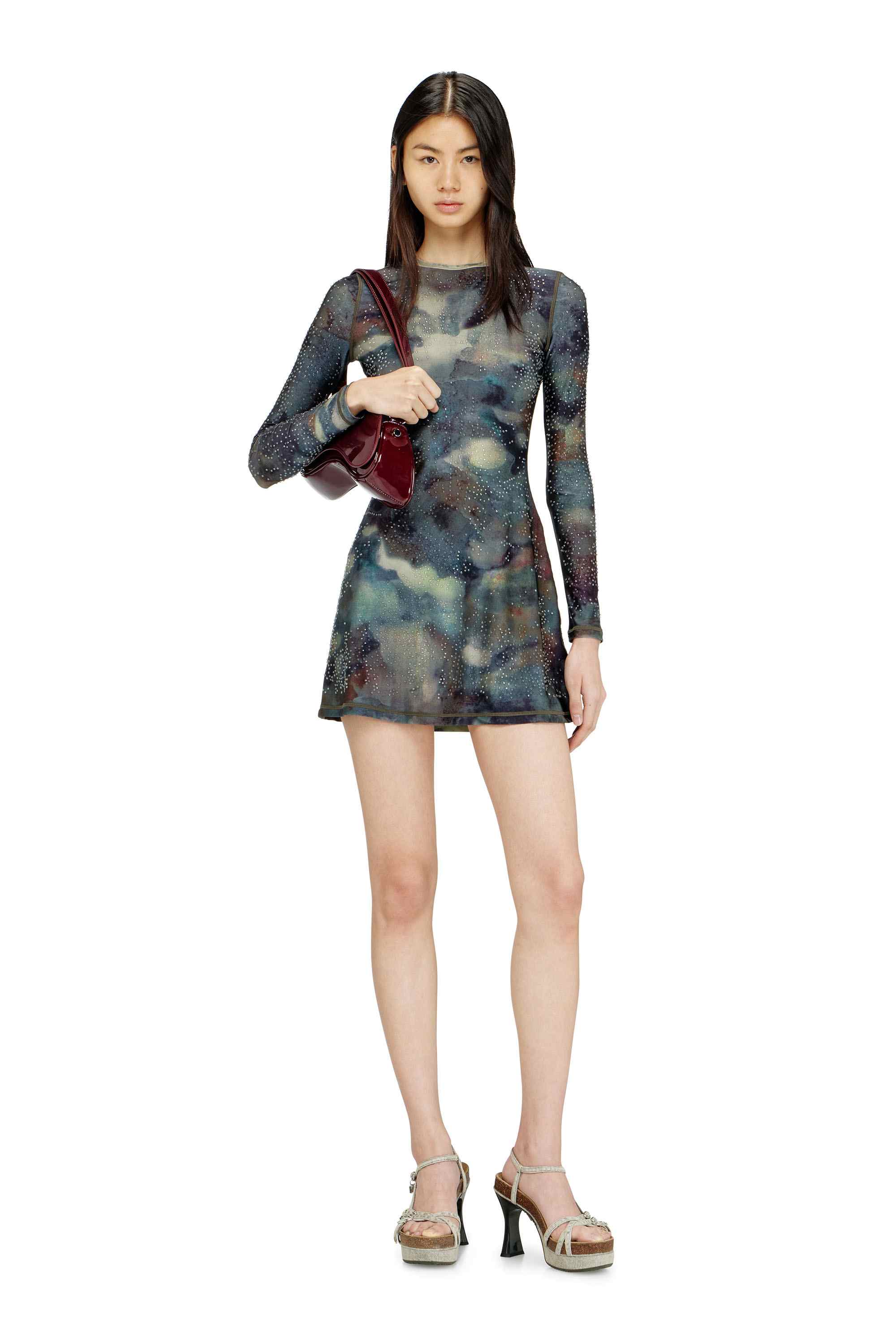 Multicolor Skinny Fit Printed Mini Dress With Crystal Details