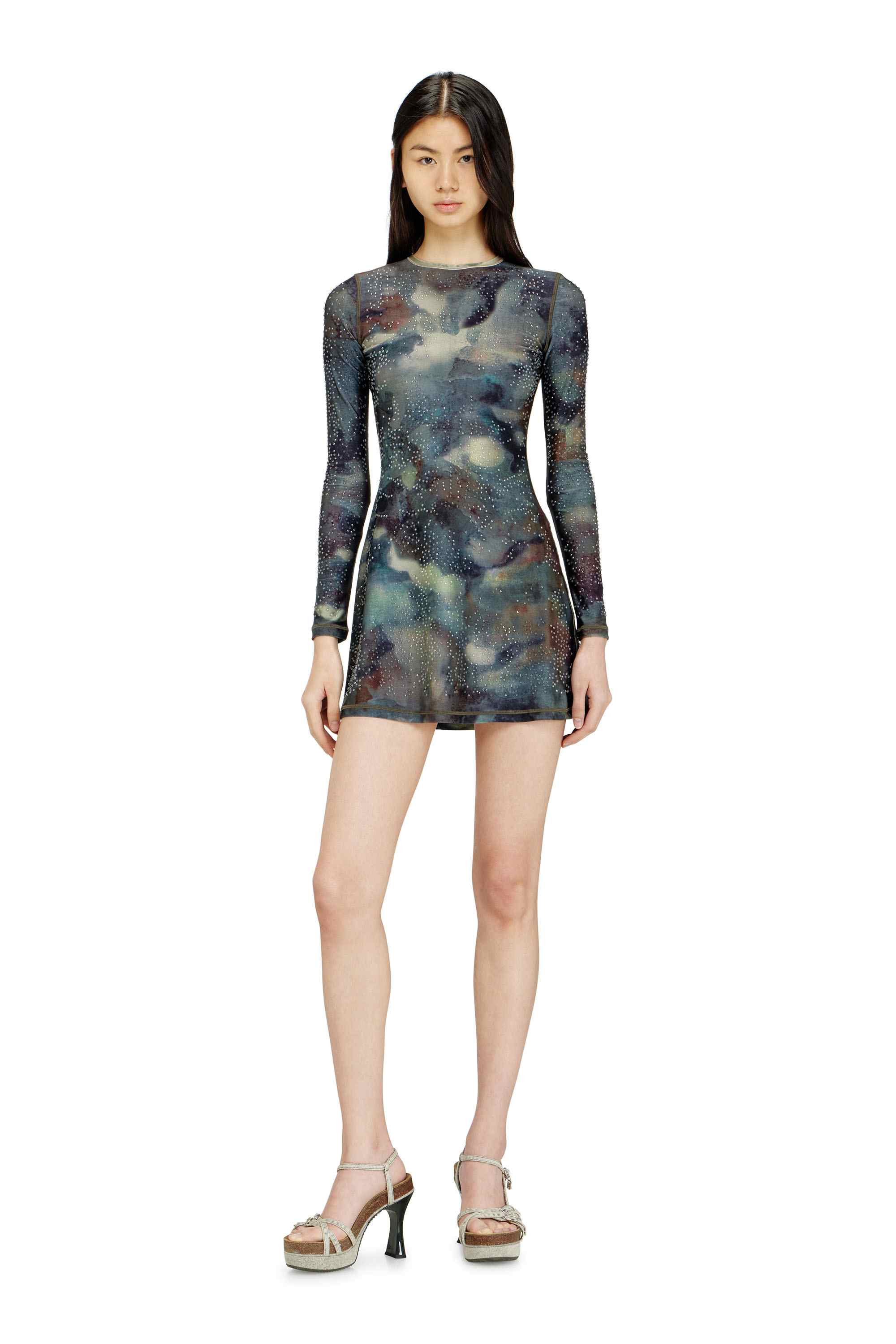 Multicolor Skinny Fit Printed Mini Dress With Crystal Details