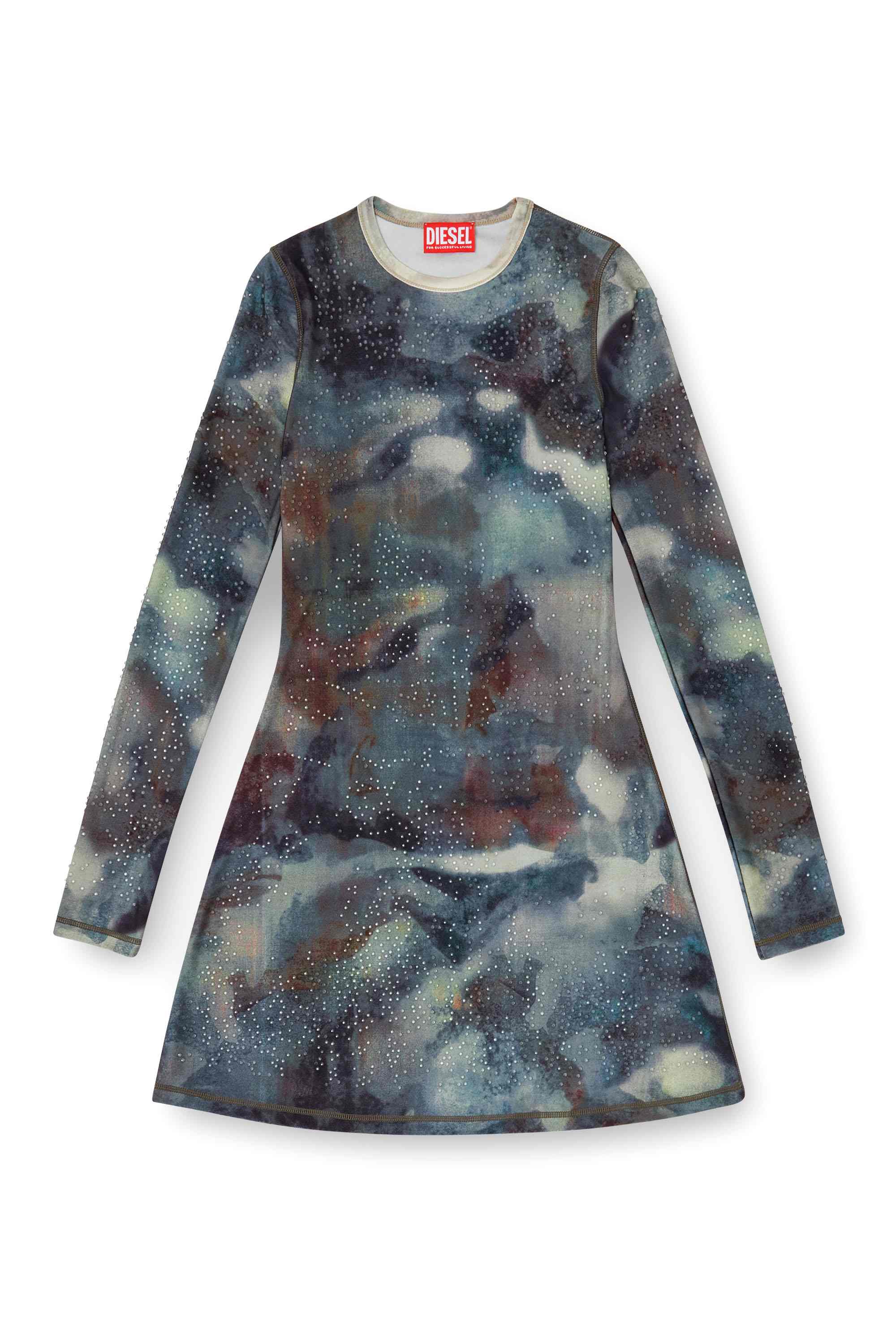 Multicolor Skinny Fit Printed Mini Dress With Crystal Details
