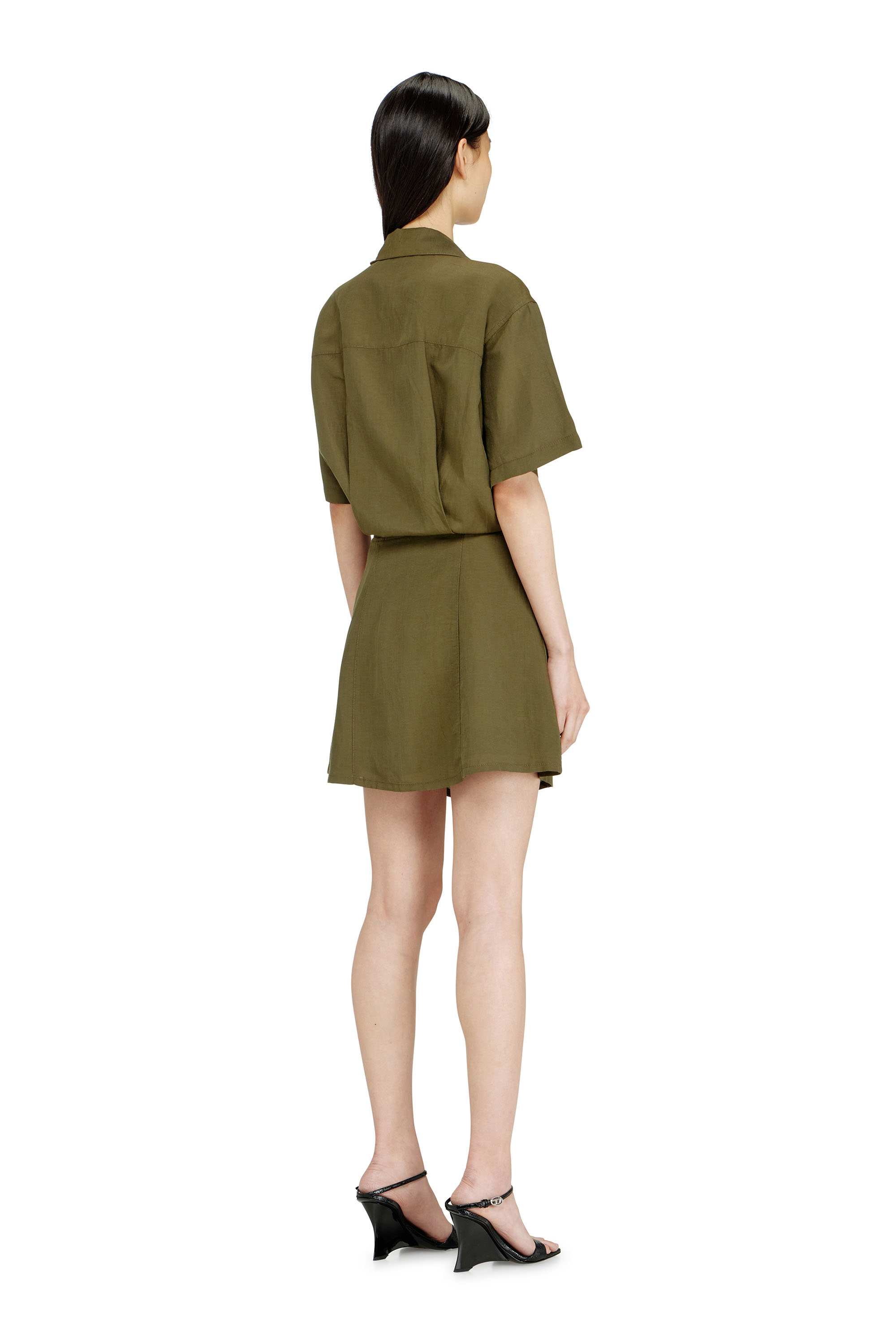 Olive Regular Fit Linen-blend mini dress with waist knot