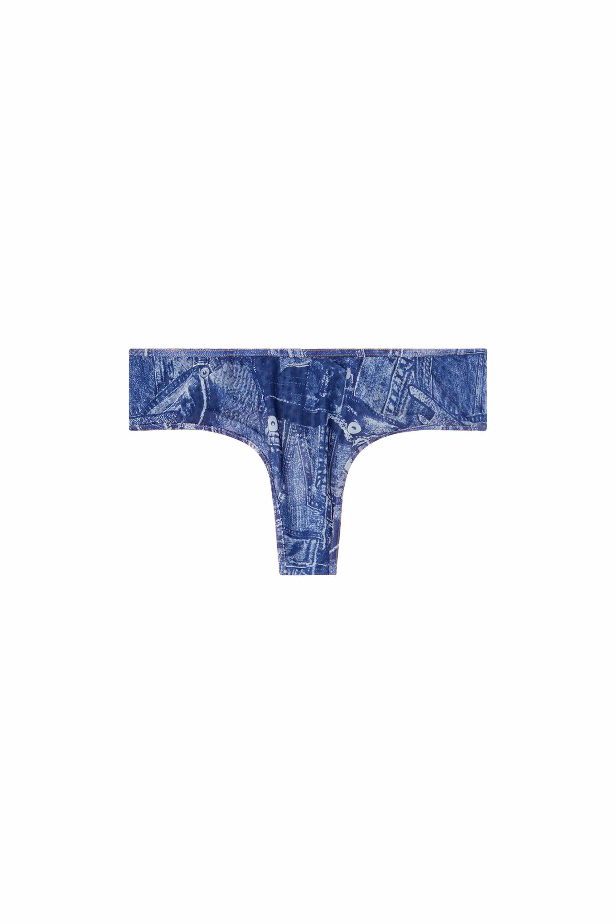 Blue Brazilian briefs with denim-effect print