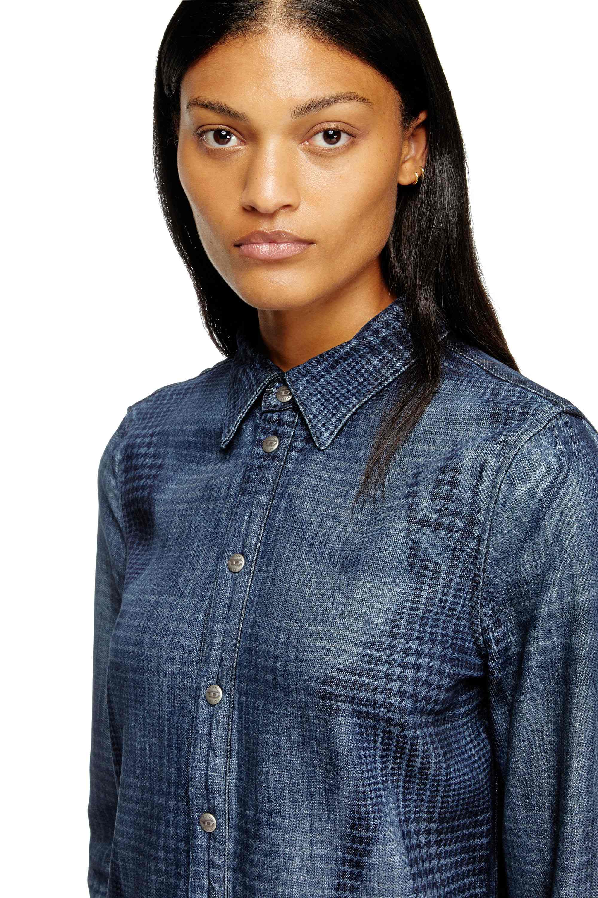 Blue Shirt dress in fluid Prince of Wales denim