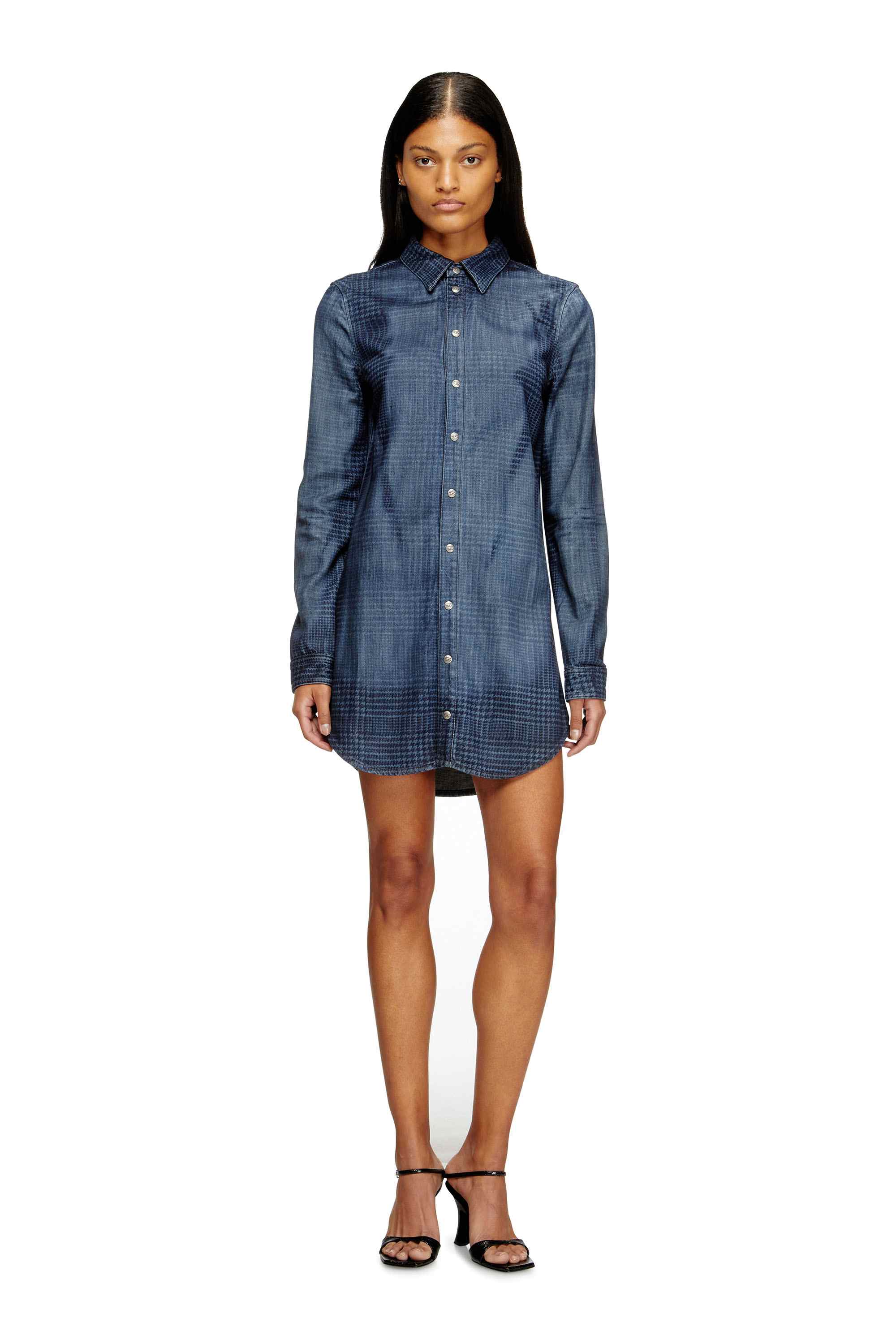 Blue Shirt dress in fluid Prince of Wales denim