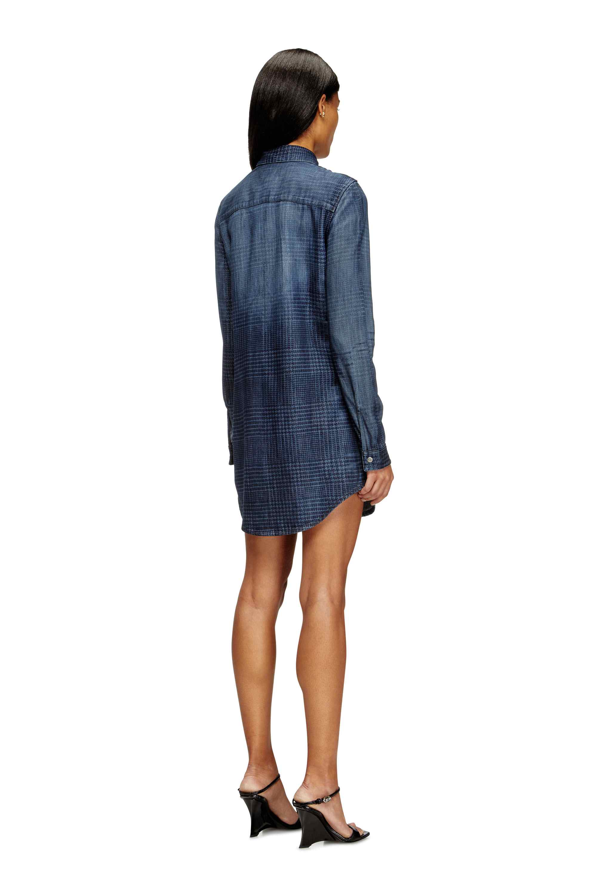 Blue Shirt dress in fluid Prince of Wales denim