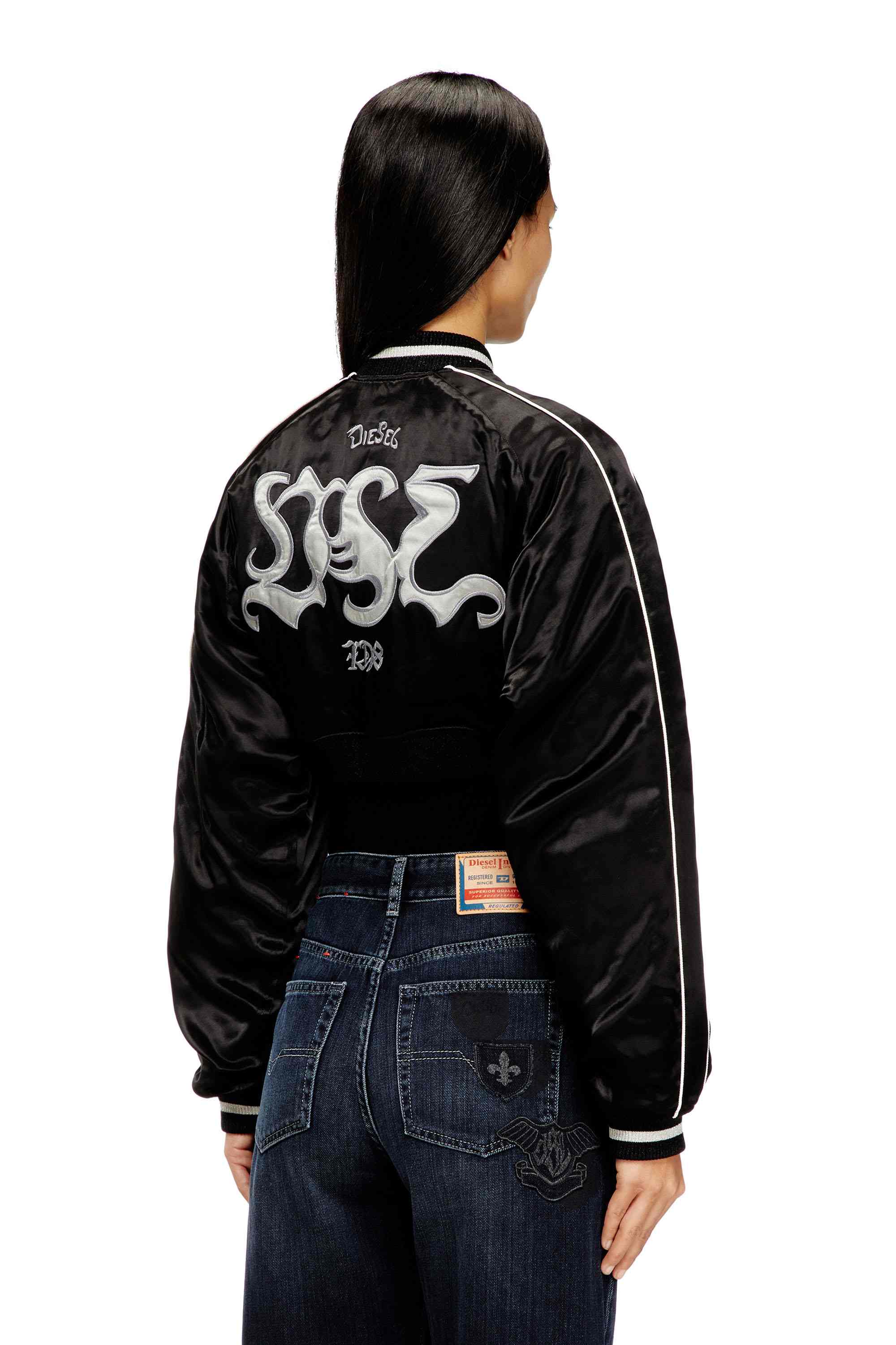 Black Cropped satin souvenir jacket