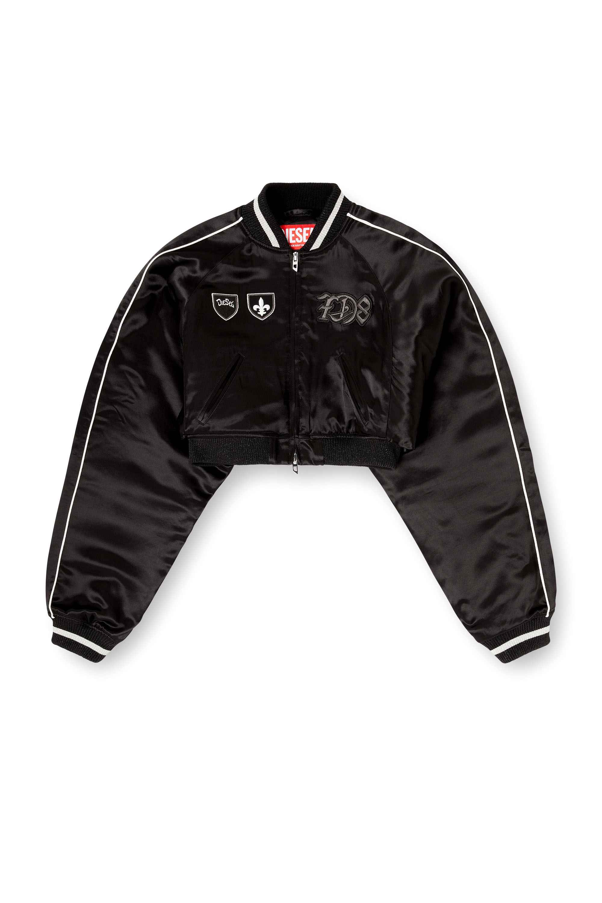 Black Cropped satin souvenir jacket