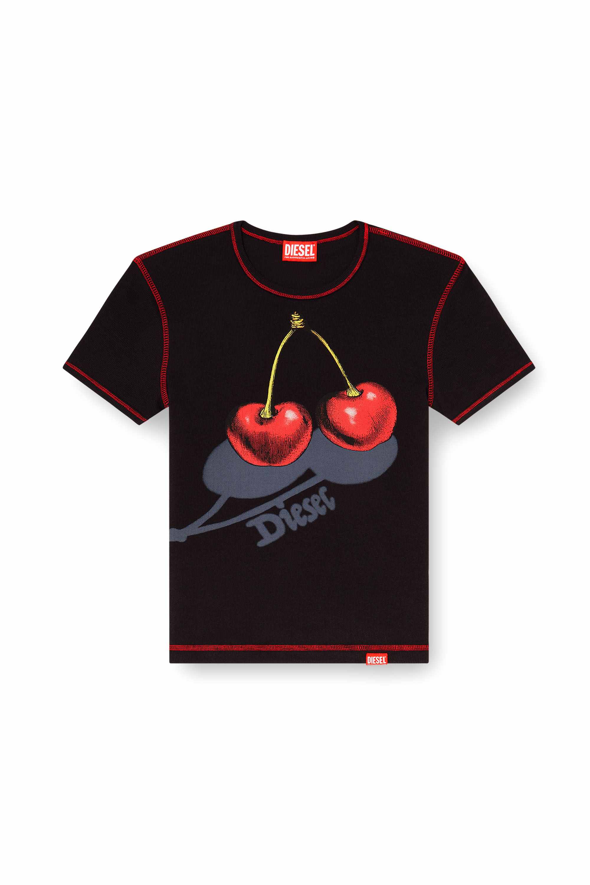 Black Slim cotton T-shirt with cherry print Black