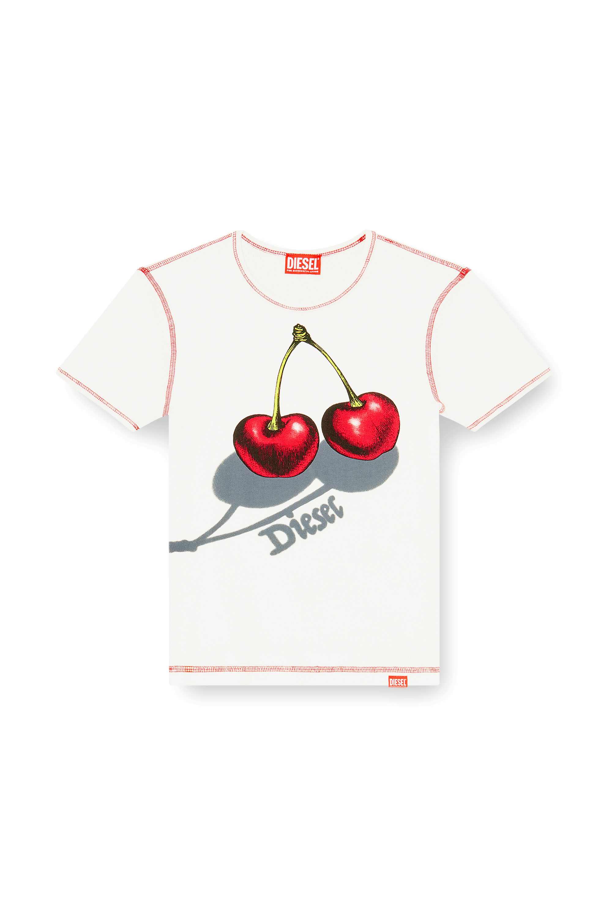White Slim cotton T-shirt with cherry print White