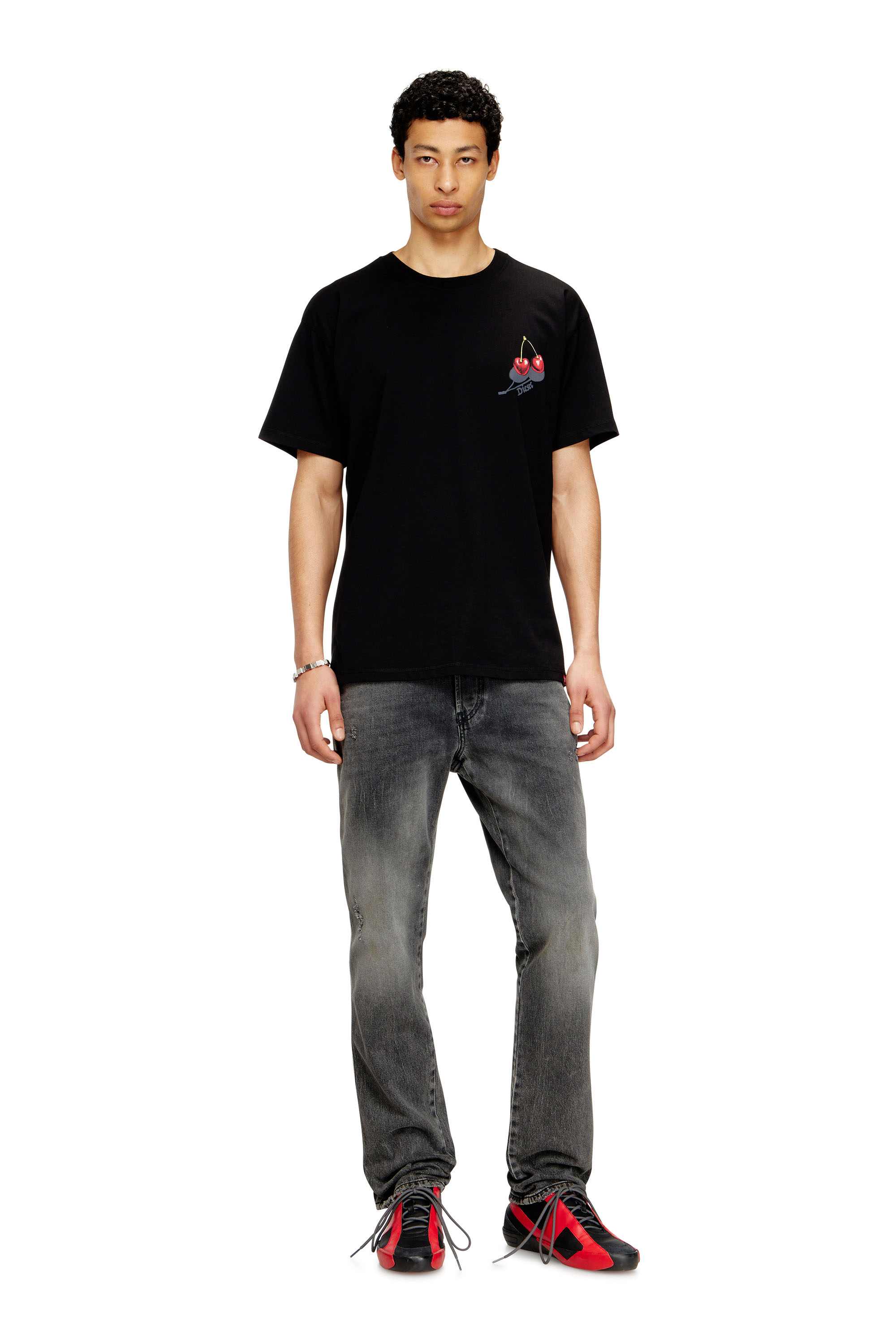 Black Cotton T-shirt with cherry graphic Black