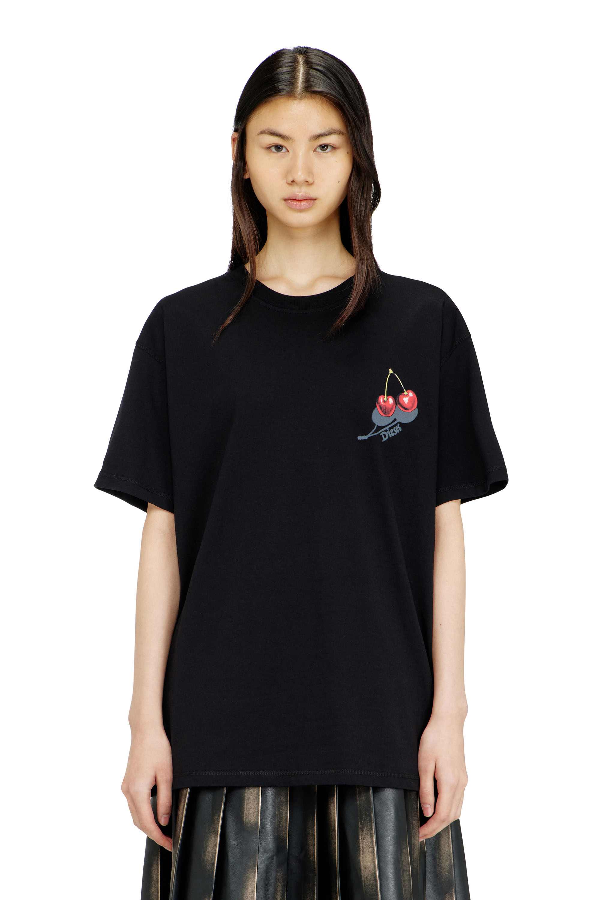 Black Cotton T-shirt with cherry graphic Black