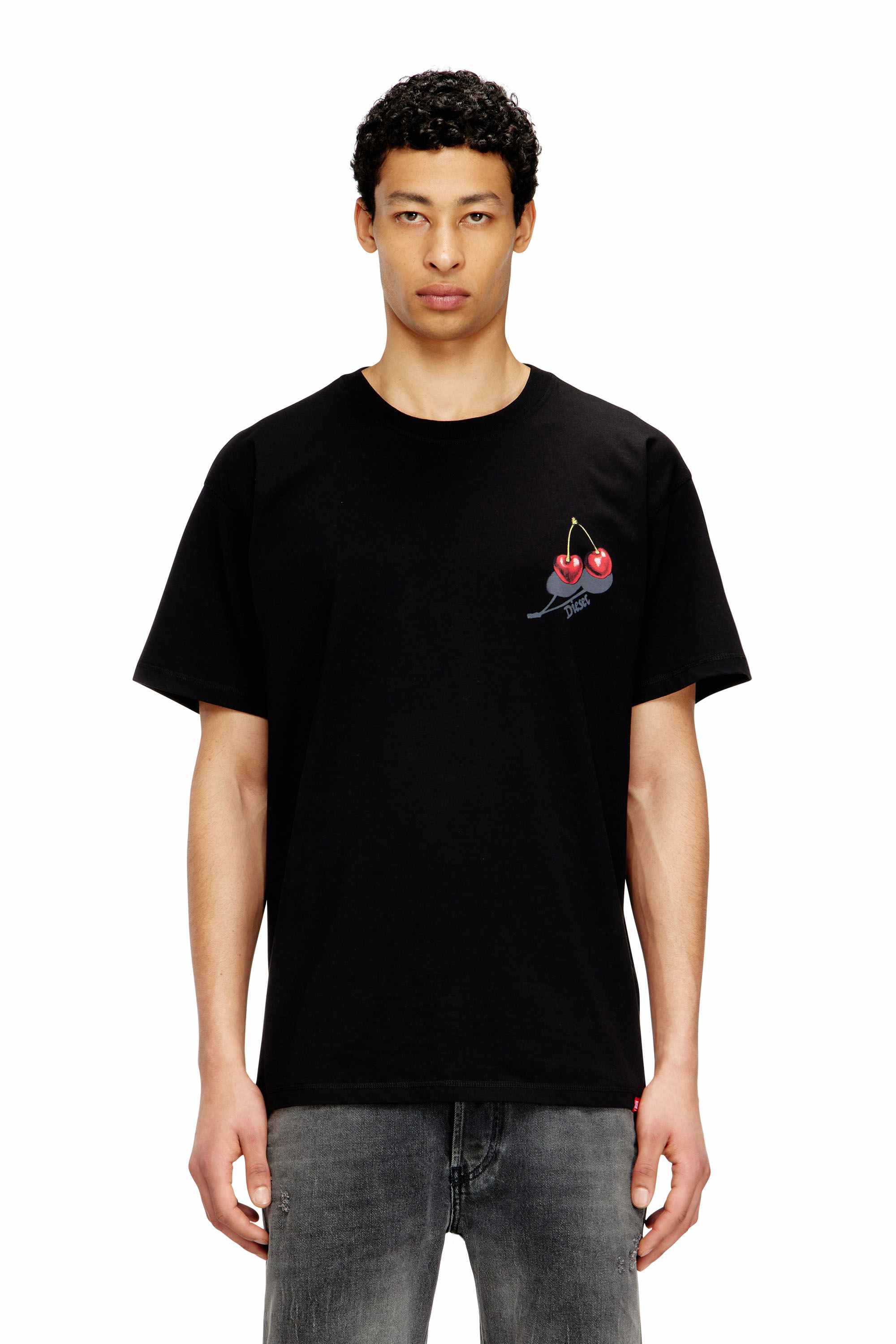Black Cotton T-shirt with cherry graphic Black