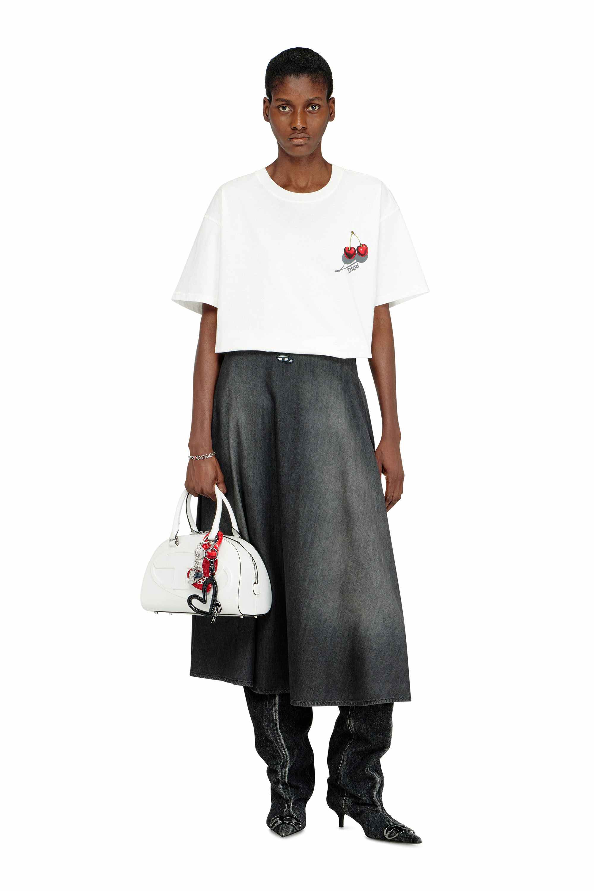 White Cotton T-shirt with cherry graphic White