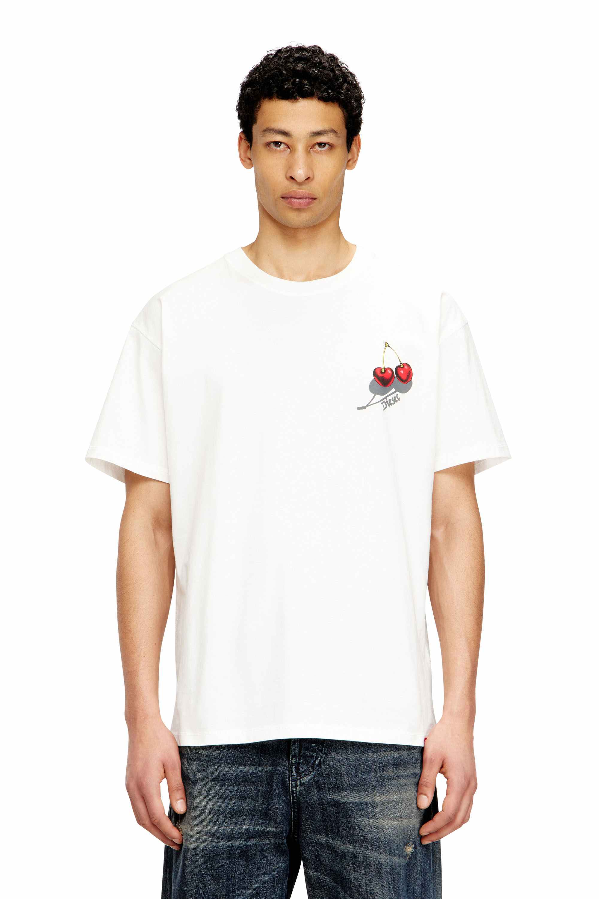 White Cotton T-shirt with cherry graphic White