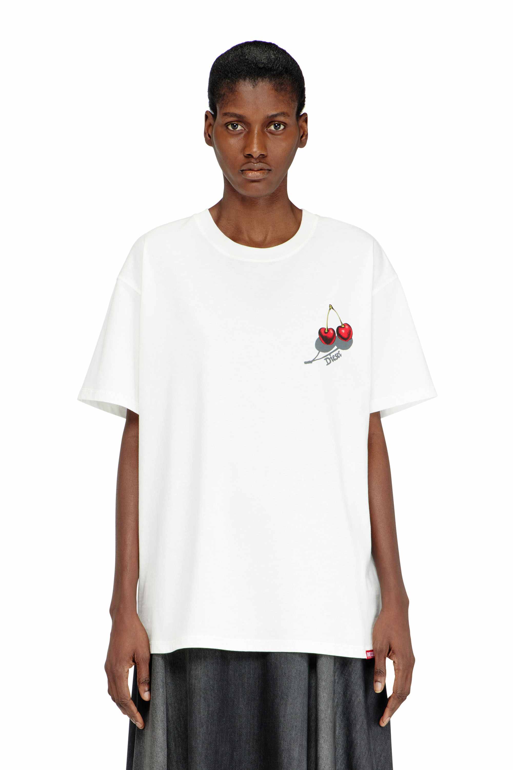 White Cotton T-shirt with cherry graphic White
