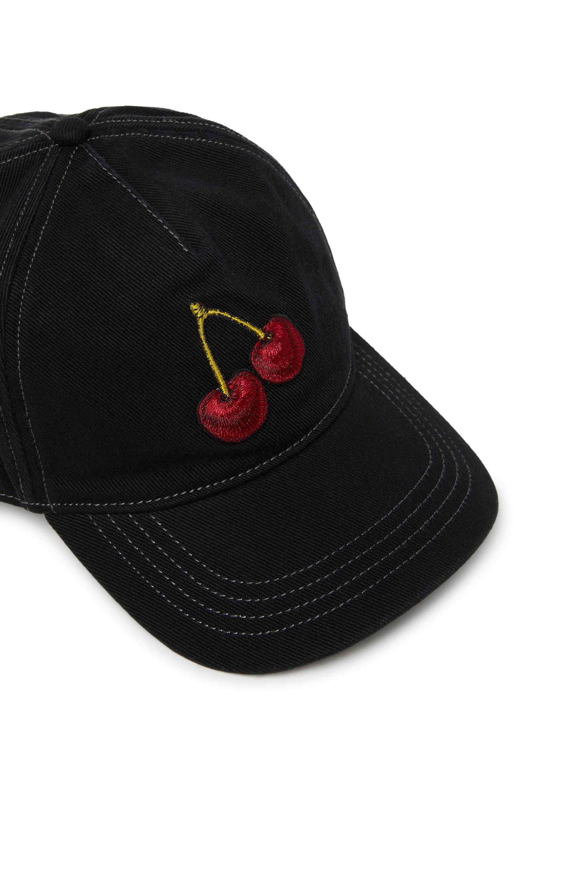 Black Baseball Cap In Cotton Twill With Cherry Embroidery