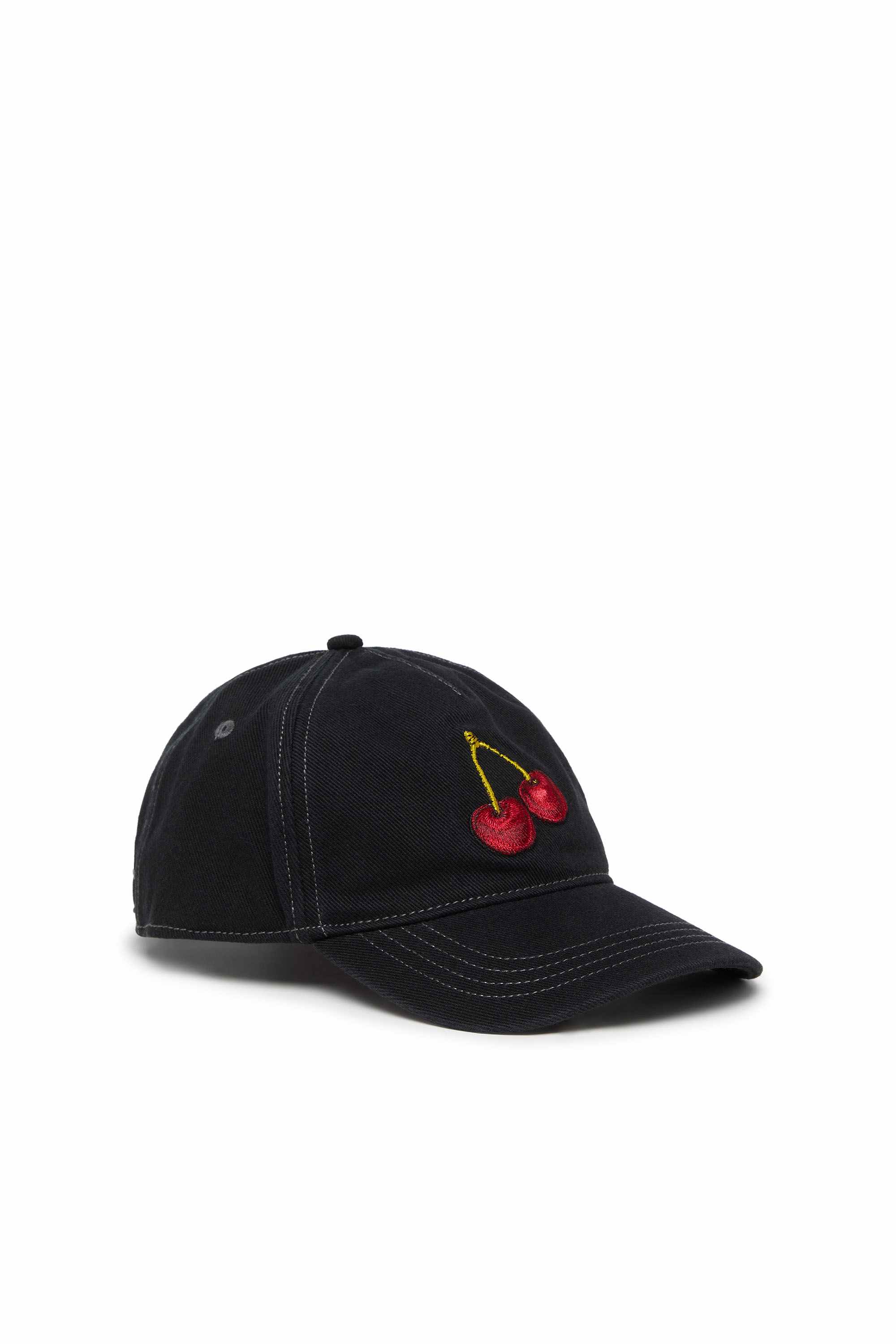 Black Baseball Cap In Cotton Twill With Cherry Embroidery