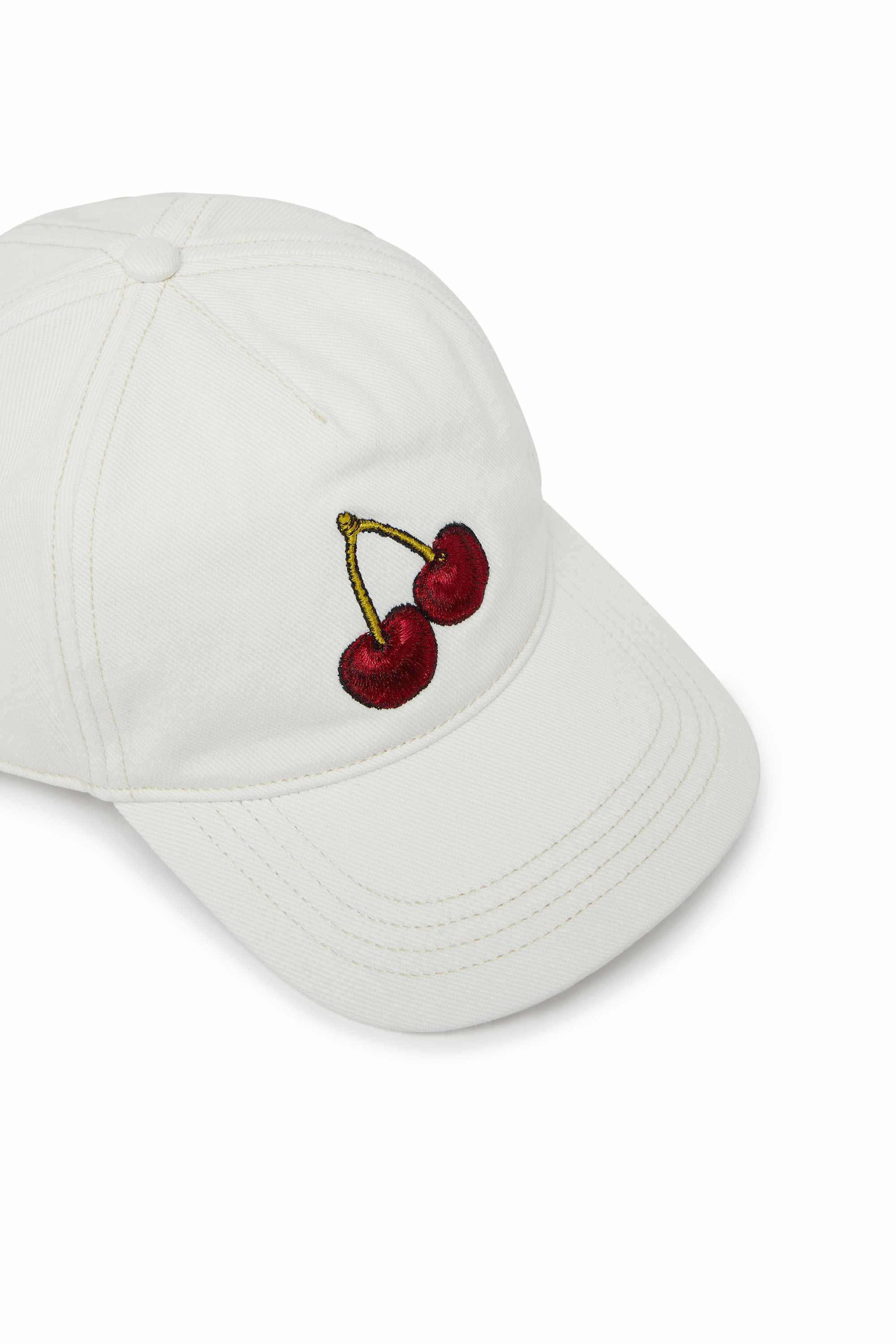 White Baseball Cap In Cotton Twill With Cherry Embroidery