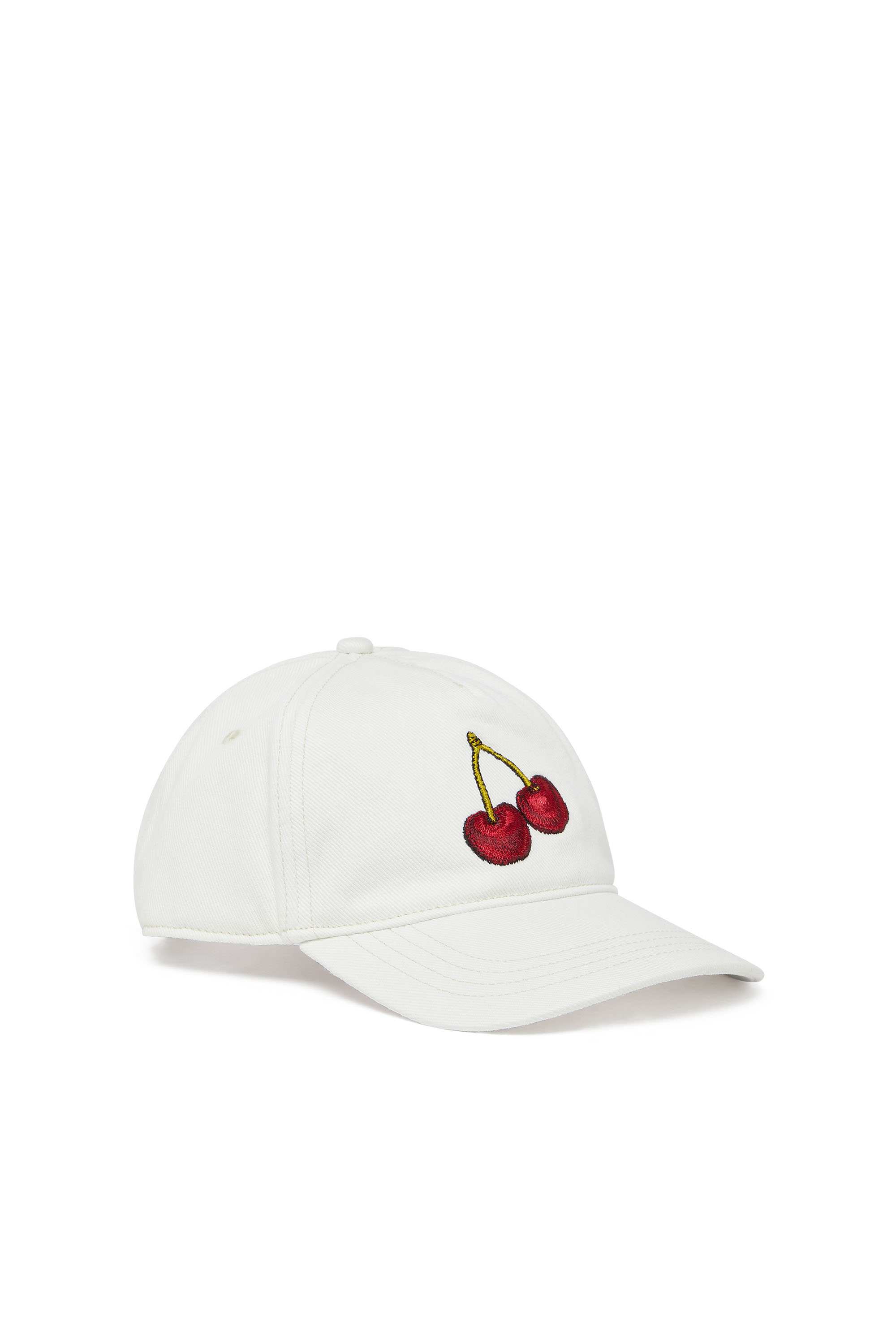 White Baseball Cap In Cotton Twill With Cherry Embroidery