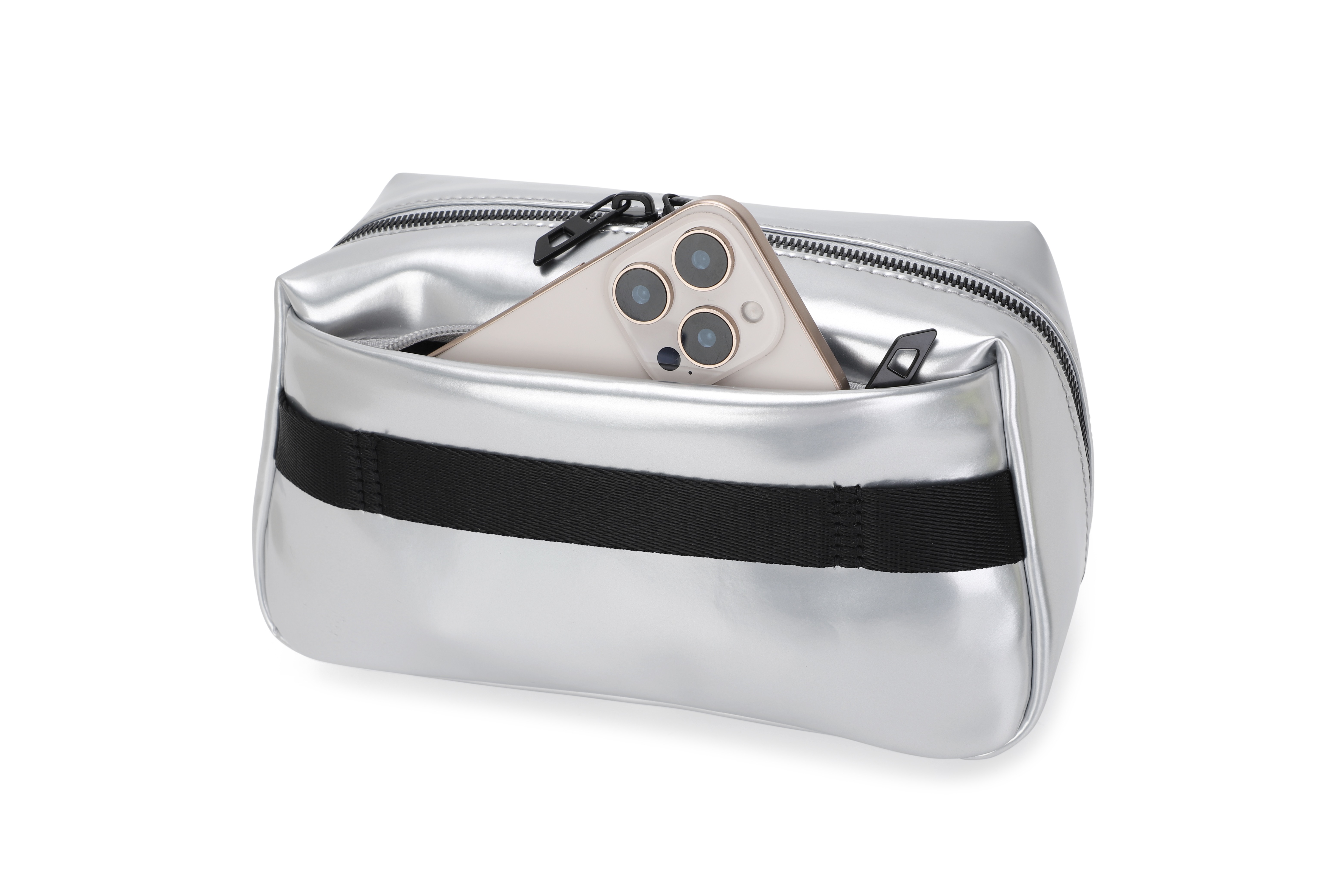 Silver Metallic Pu Beauty Case