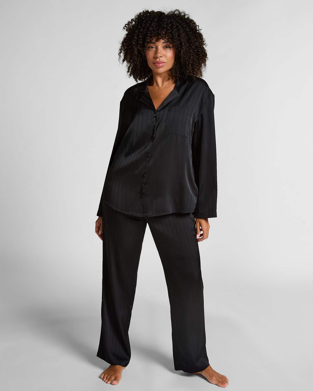 Black Satin Pinstripe Trousers