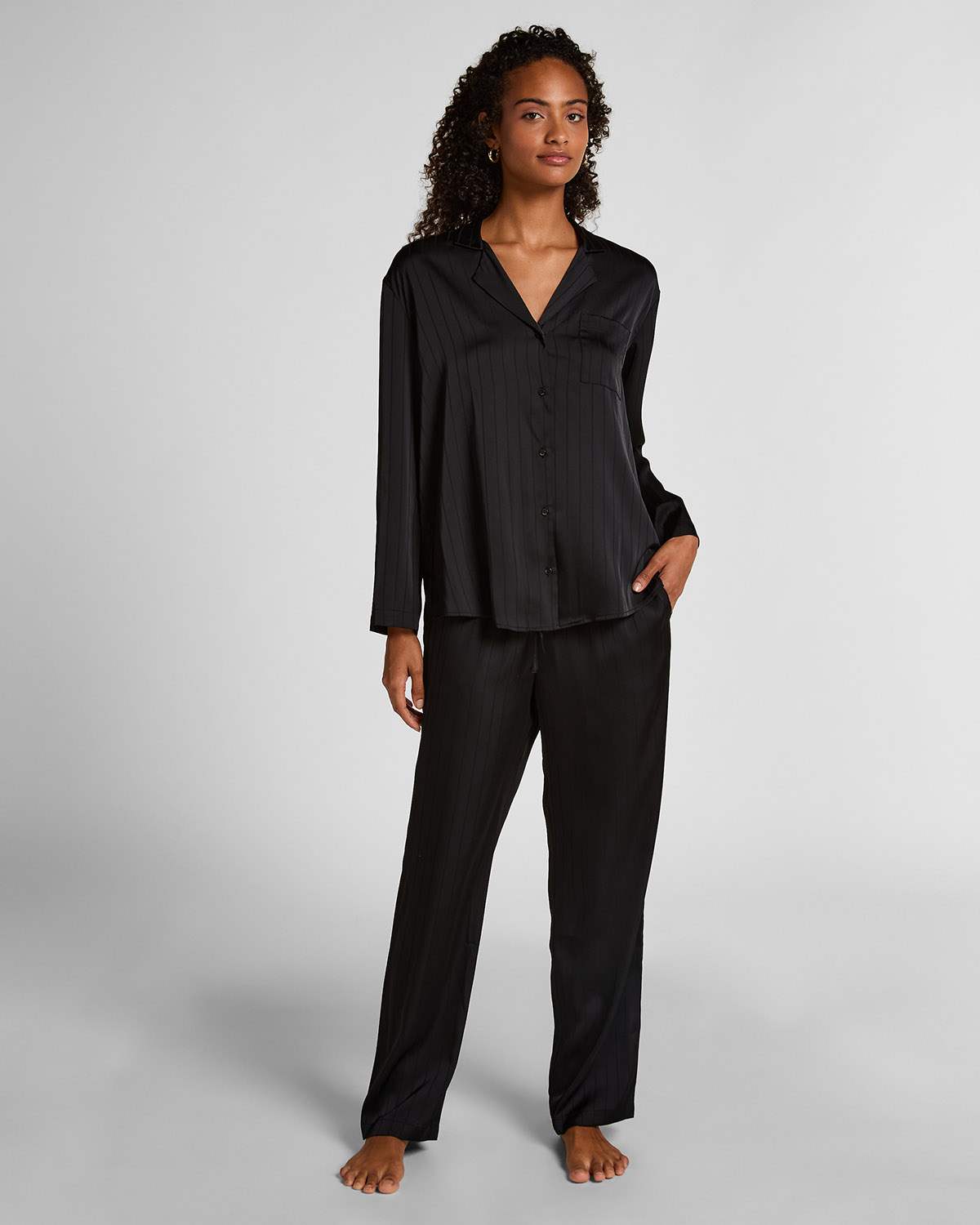 Black Satin print long sleeve pyjamas