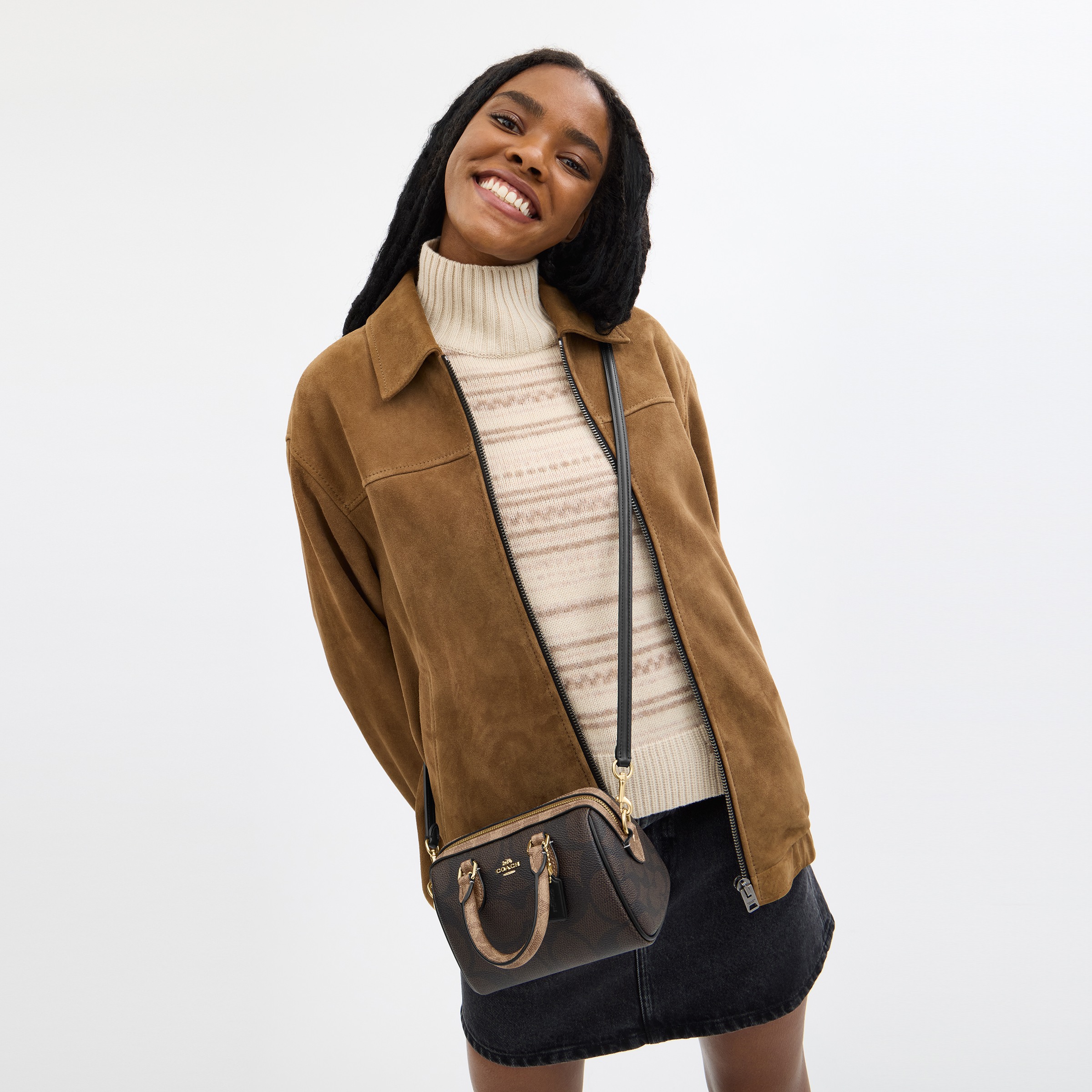 Mini Rowan Crossbody Bag In Blocked Signature Canvas