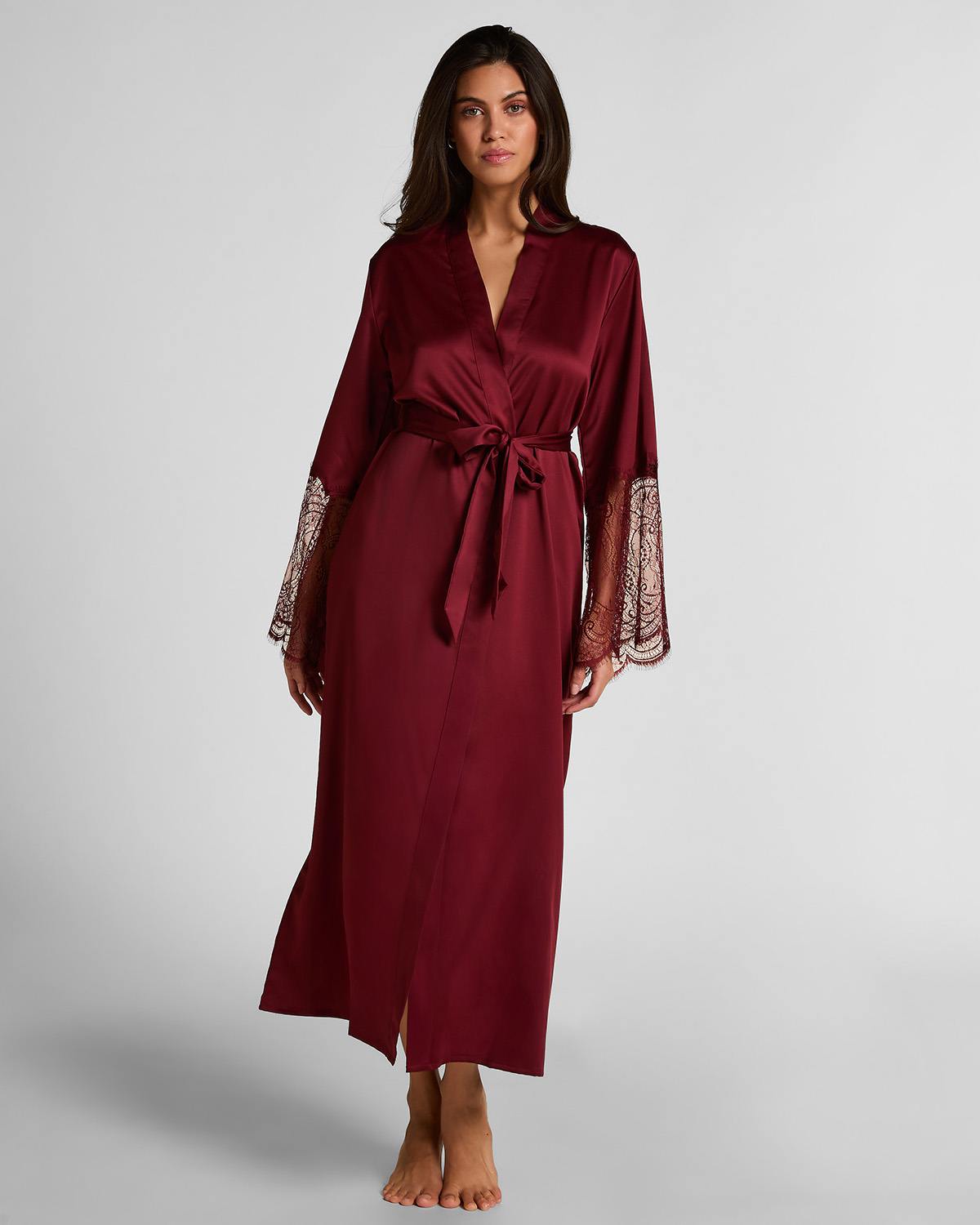 kimono Long Satin Lace