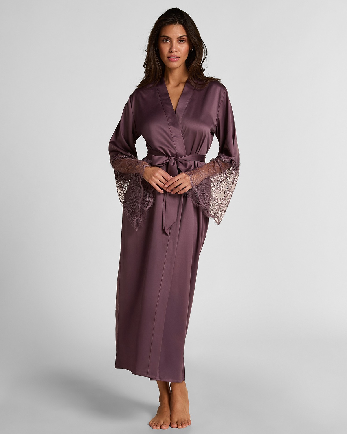kimono Long Satin Lace