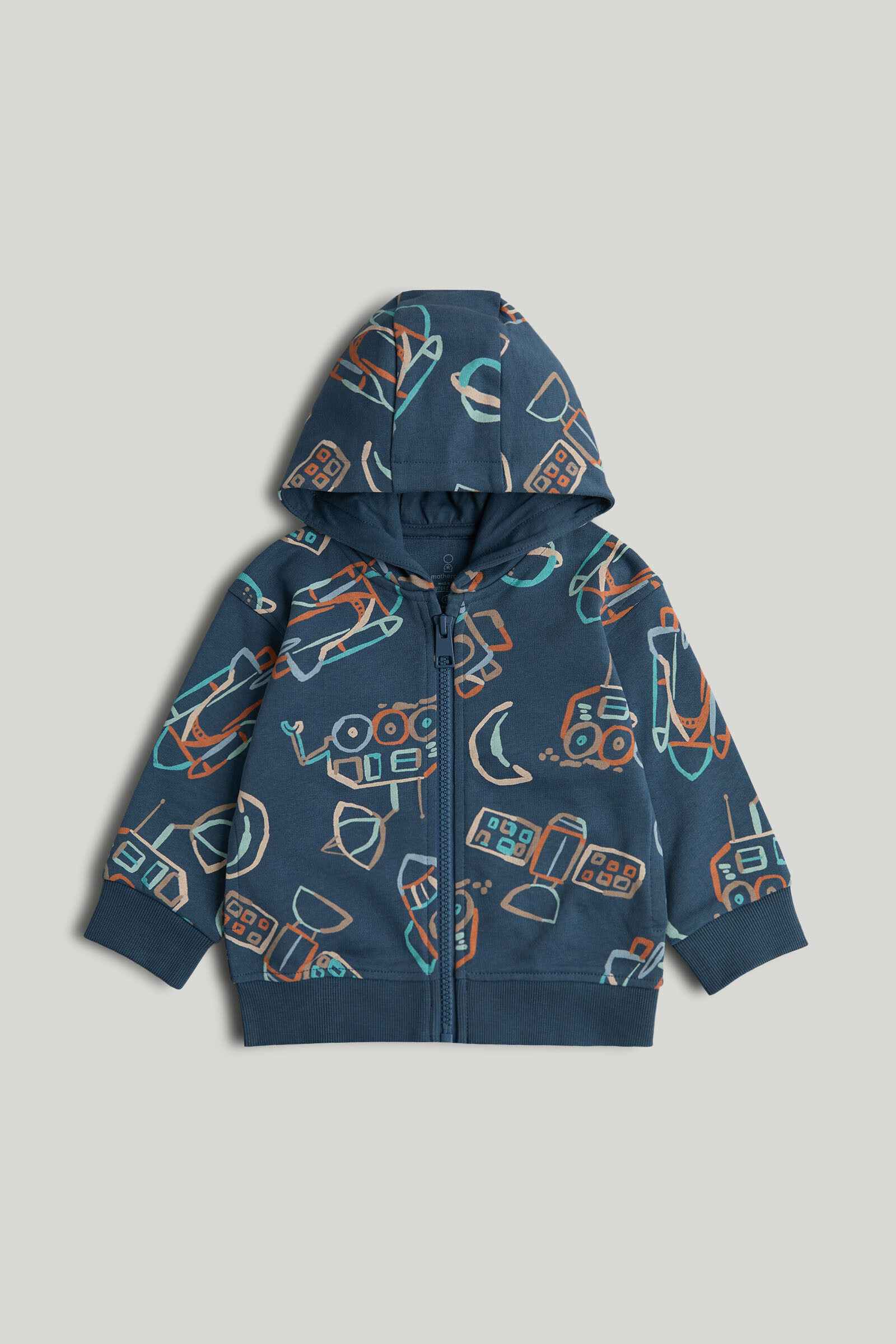 Mothercare Mini Boys Fashion Printed Full Sleeves Hoodie - Dark Blue