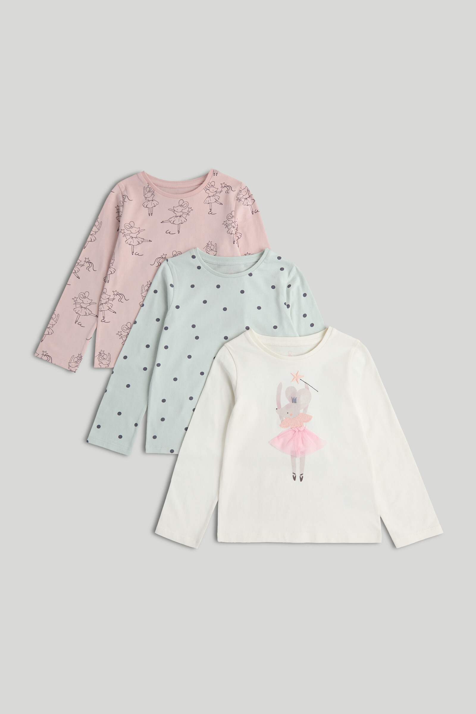 Mothercare Mini Girls Ballet Core Printed Full Sleeves T-Shirt - Pack of 3 - Multi