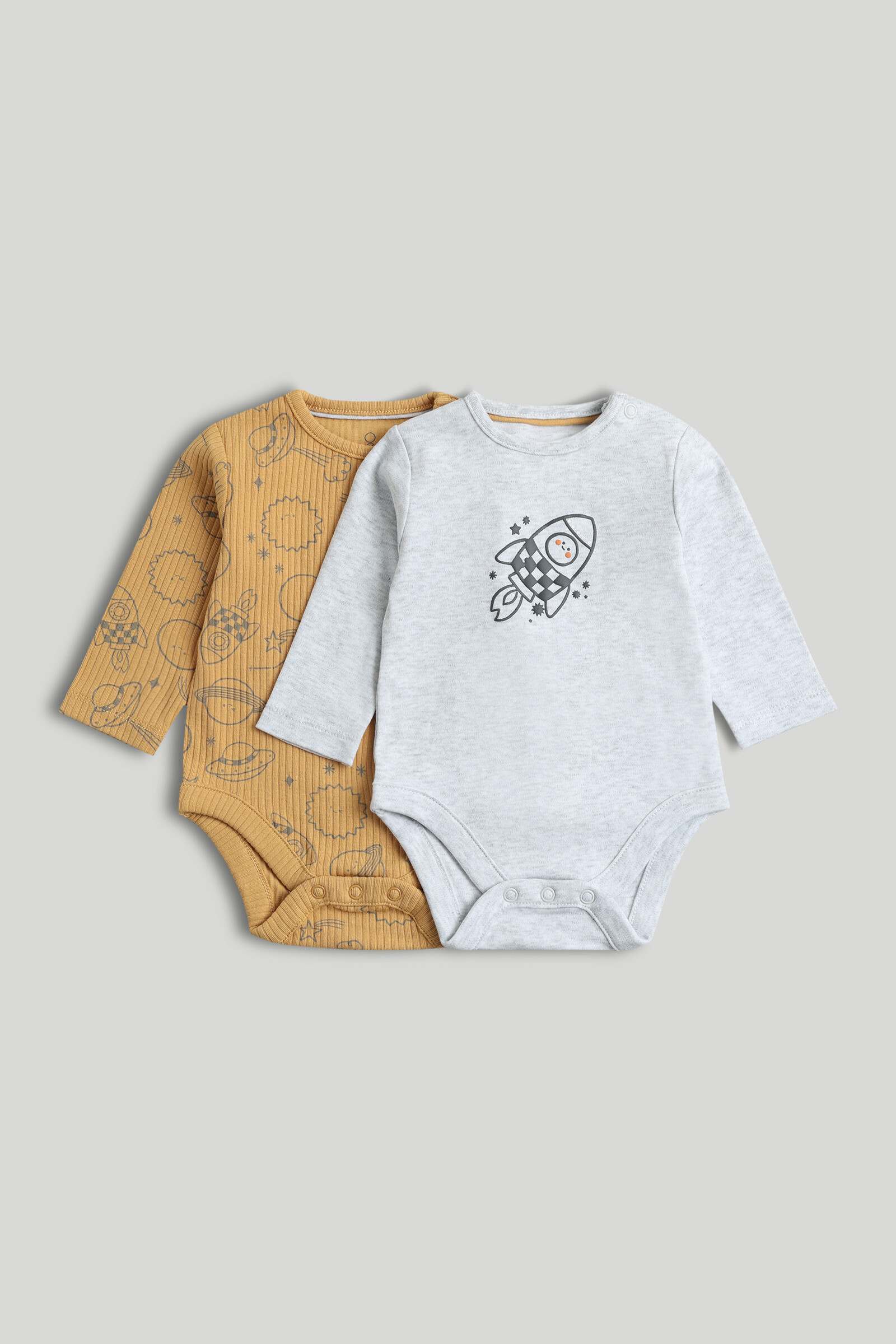 Mothercare Newborn Boys Button Moon Printed Full Sleeves Bodysuit - Pack of 2 - Multi