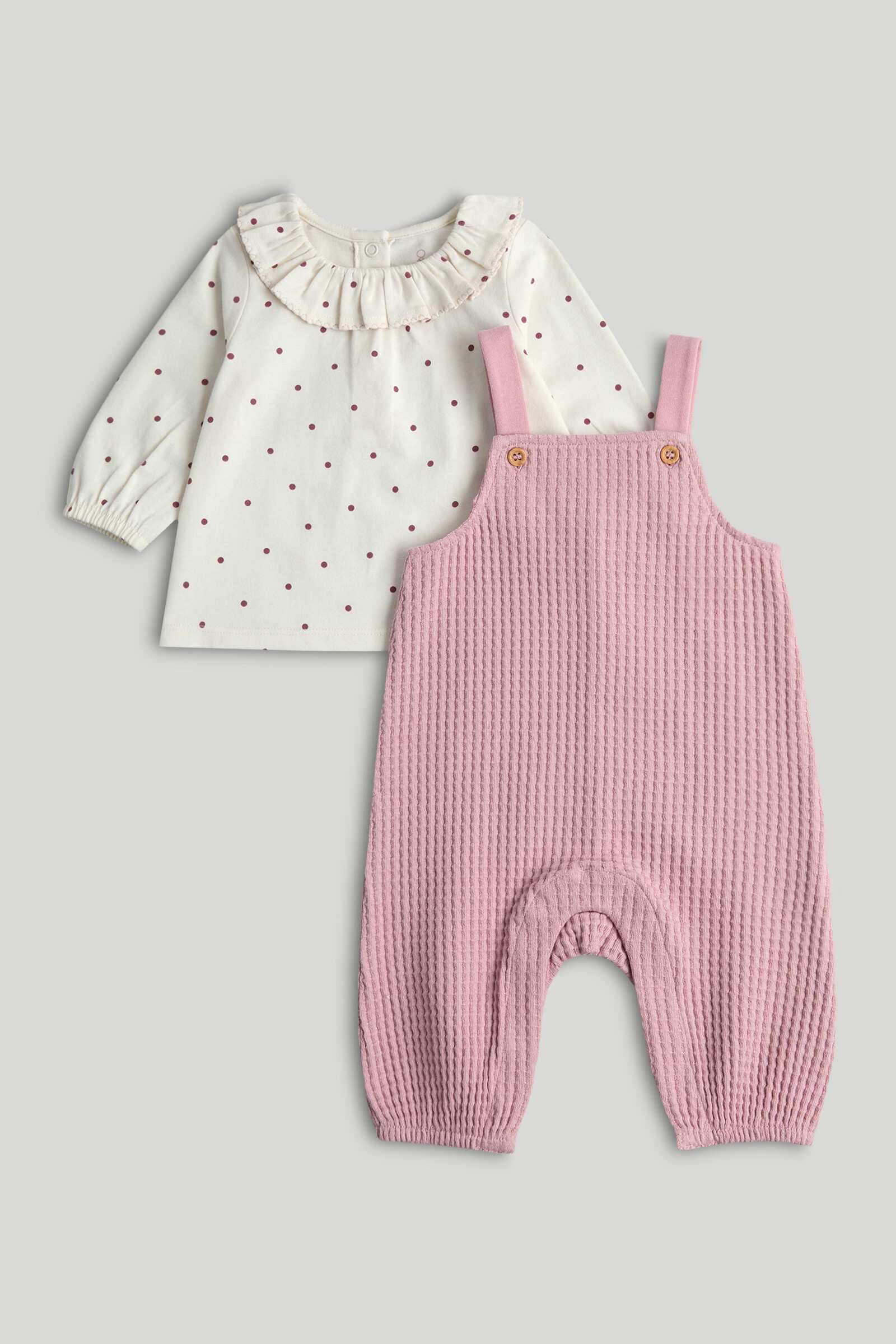 Mothercare Newborn Girls Merry Go Round Printed Full Sleeves 2-Piece Top and Dungaree Set - Multi