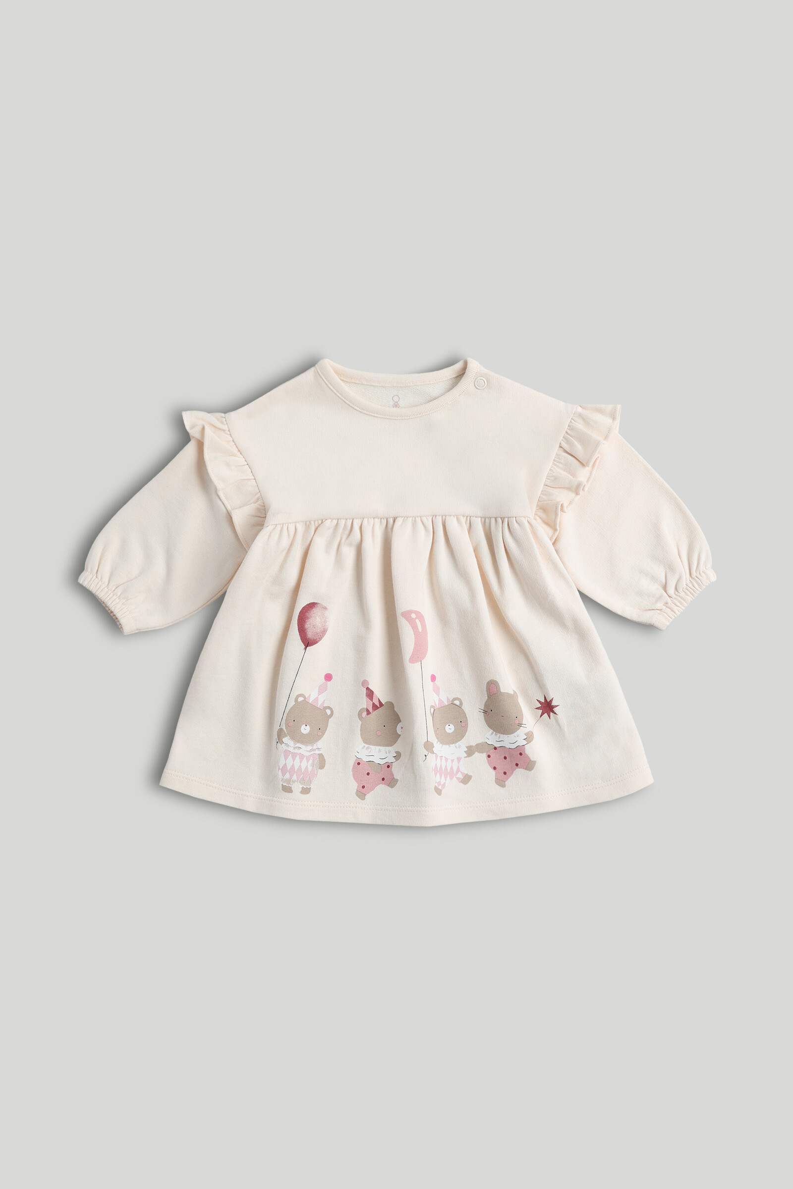 Mothercare Newborn Girls Merry Go Round Printed Full Sleeves Dress - Pink