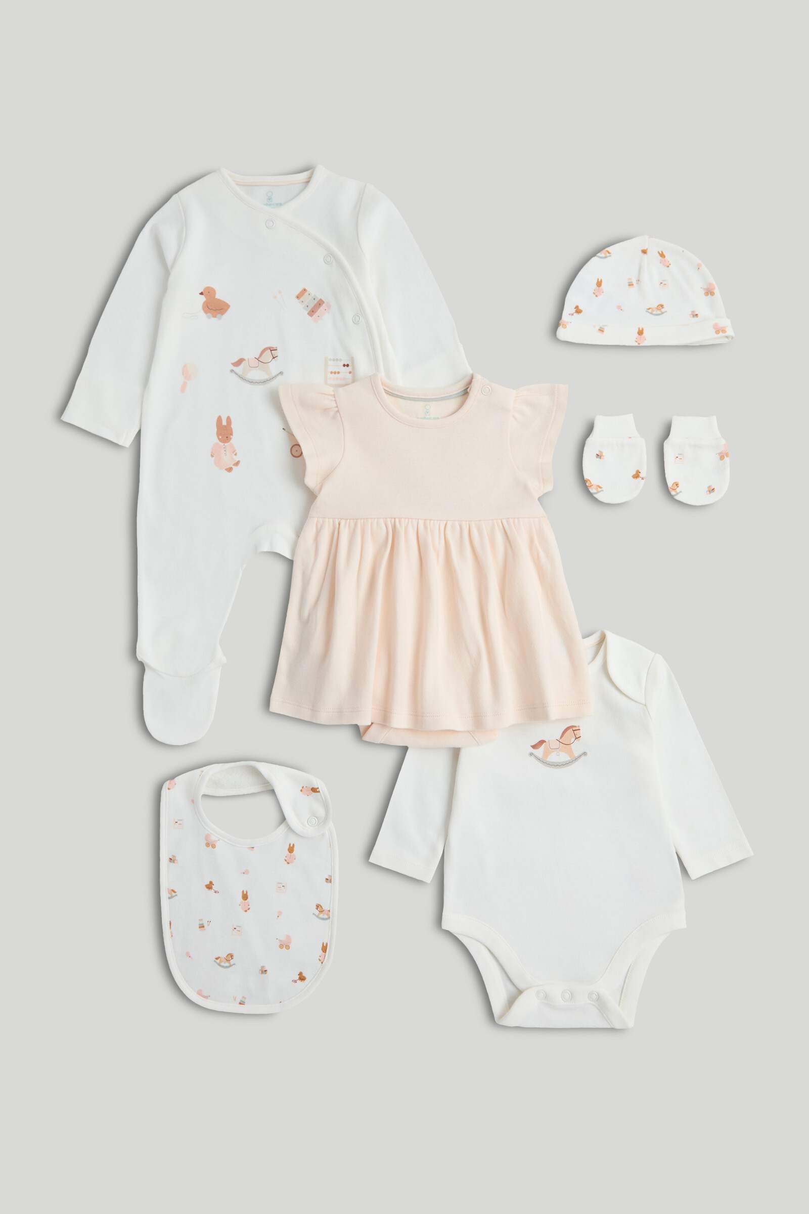 Mothercare Newborn Girls Vintage Dollshouse Printed Full Sleeves 6-Piece Gift Set - Light Multi