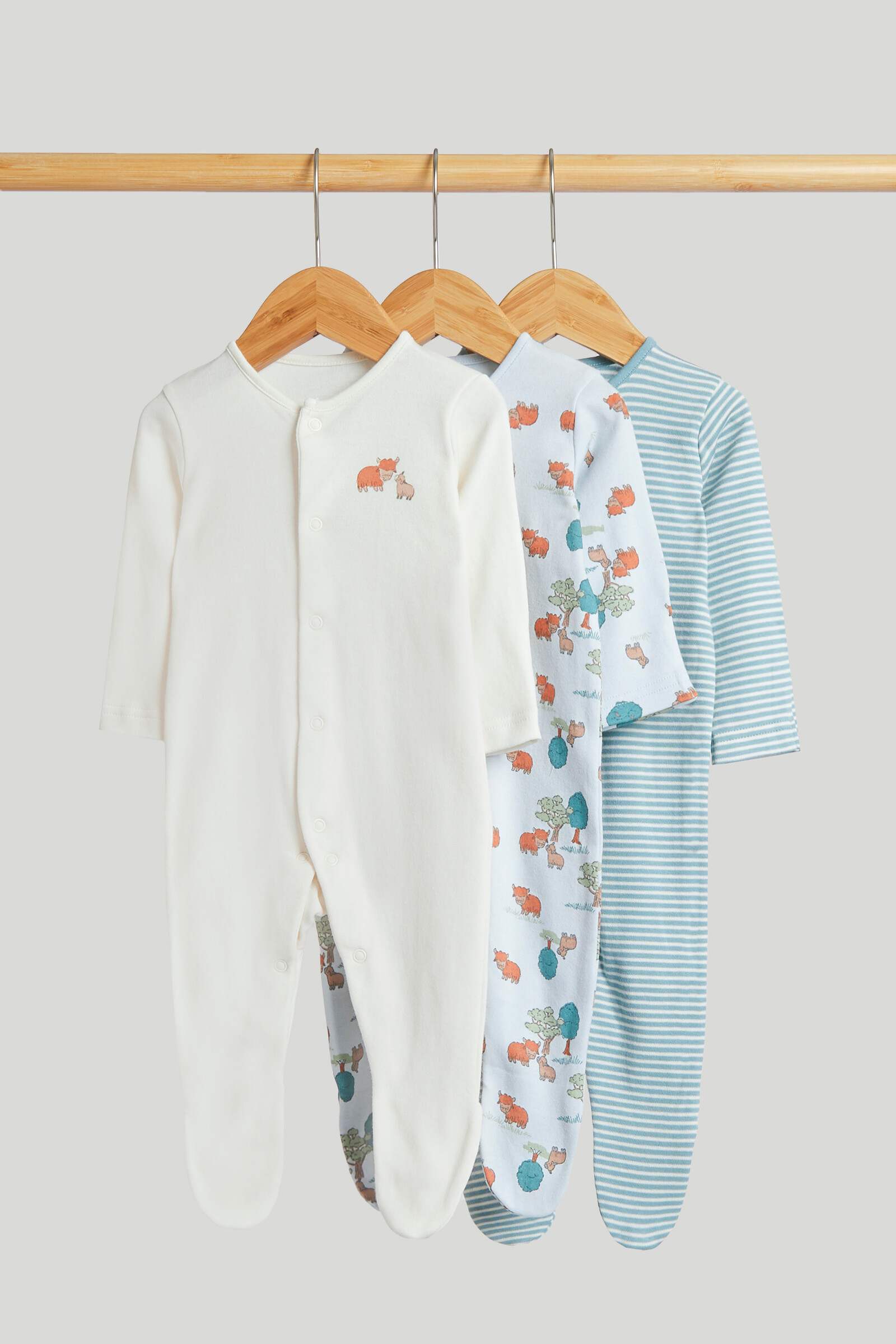 Mothercare Baby Boys Printed Full Sleeves Sleepsuit - Pack of 3 - Light Blue