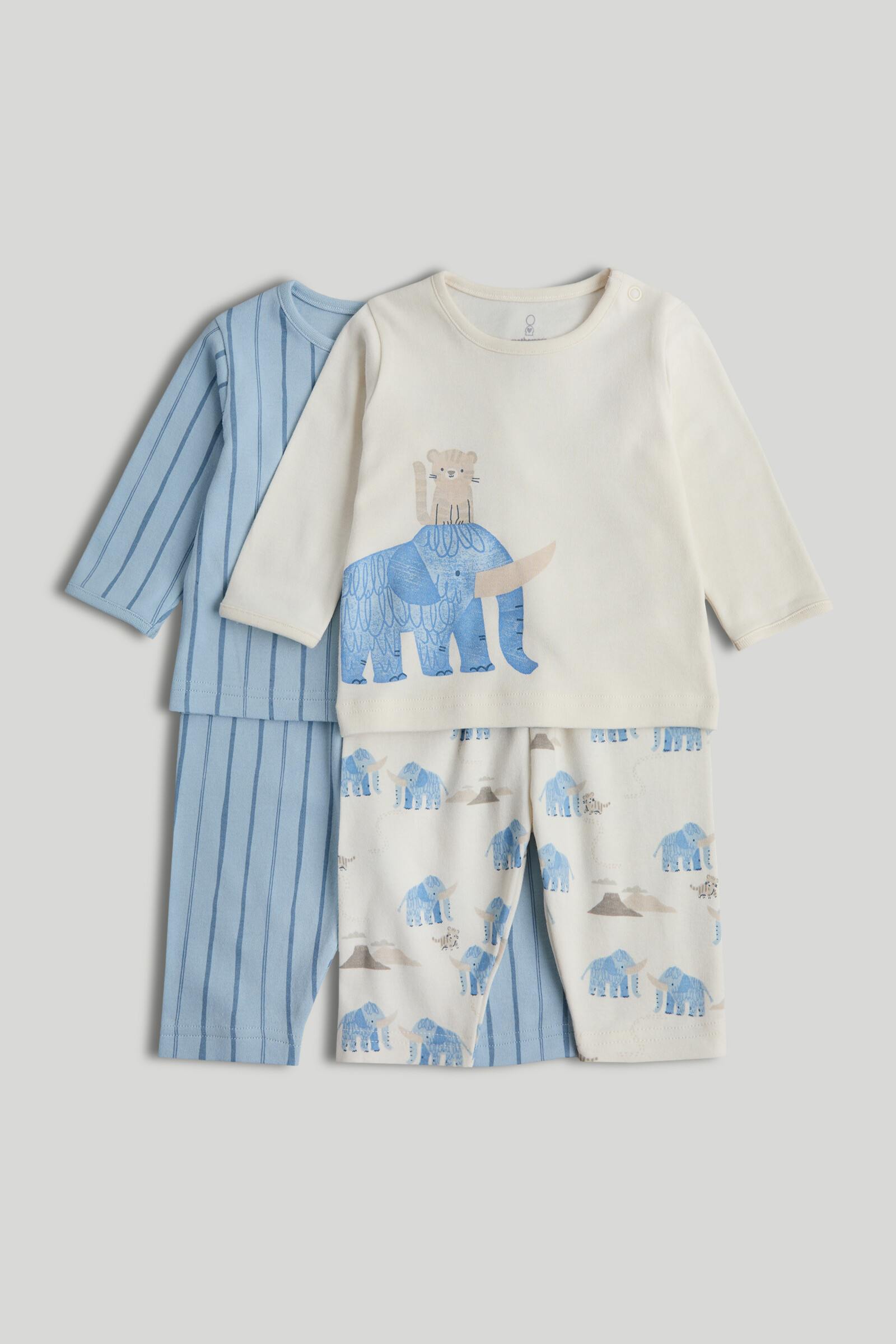 Mothercare Baby Boys Printed Full Sleeves 4-Piece T-Shirt and Pyjama Set - Blue