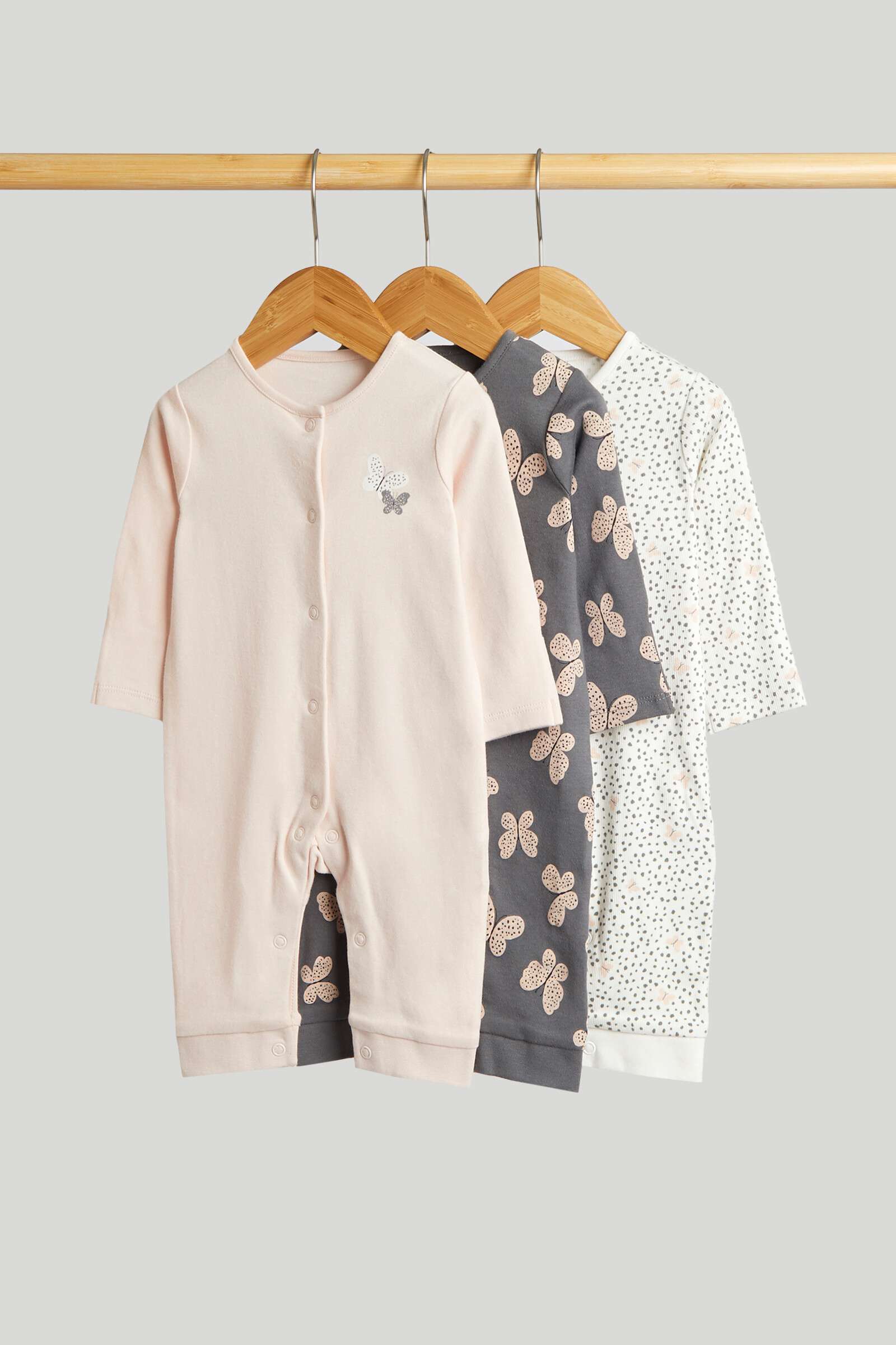 Mothercare Baby Girls Printed Full Sleeves Sleepsuit - Pack of 3 - Multi