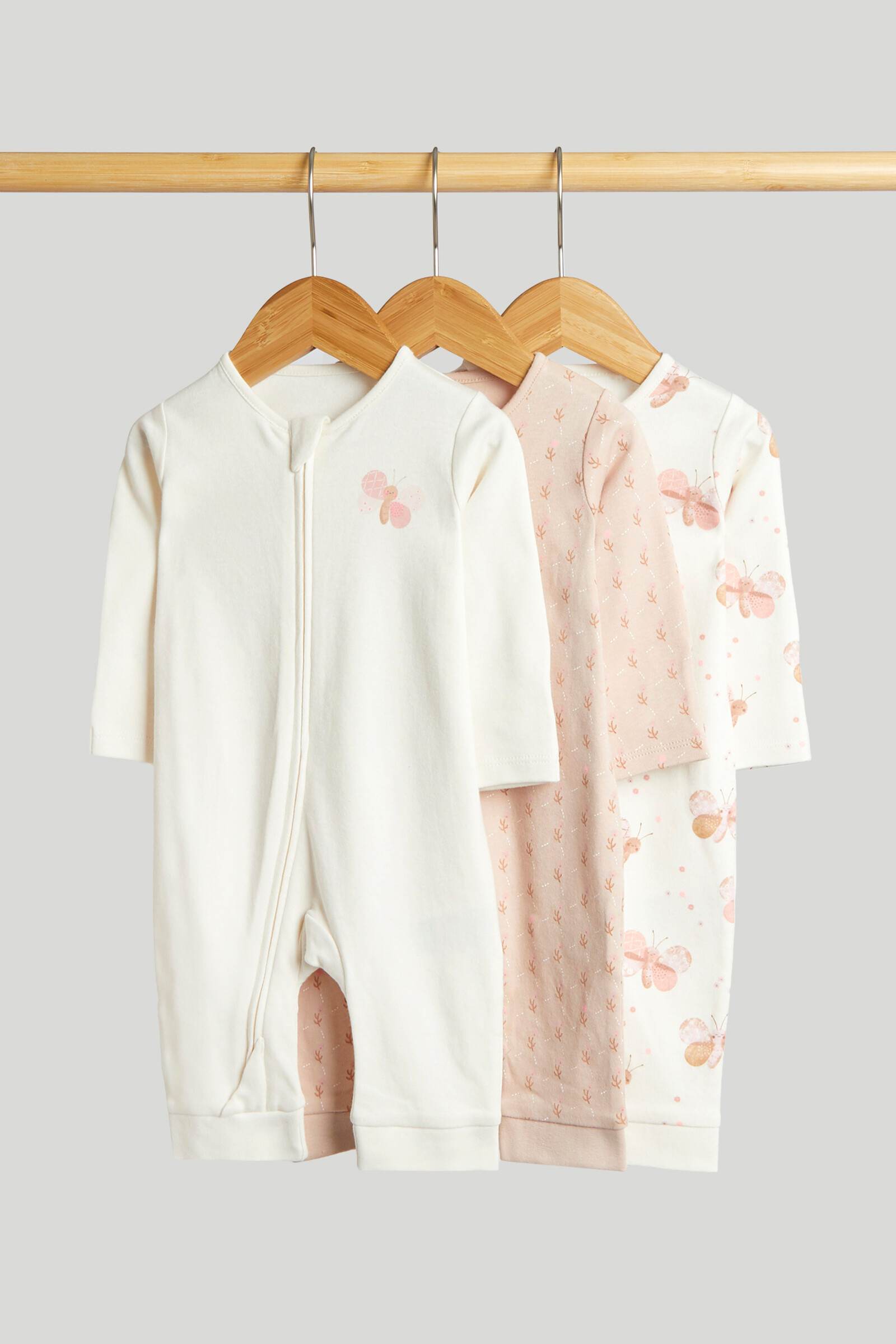 Mothercare Baby Girls Printed Full Sleeves Sleepsuit - Pack of 3 - Pink
