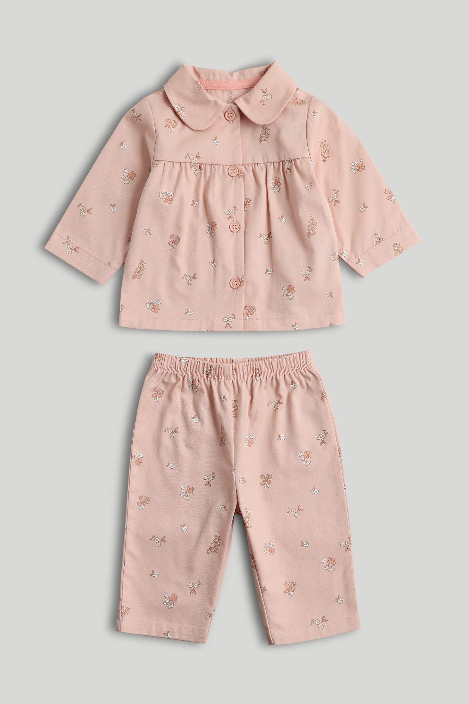 Mothercare Baby Girls Printed Full Sleeves 2-Piece Top and Pyjama Set - Light Pink