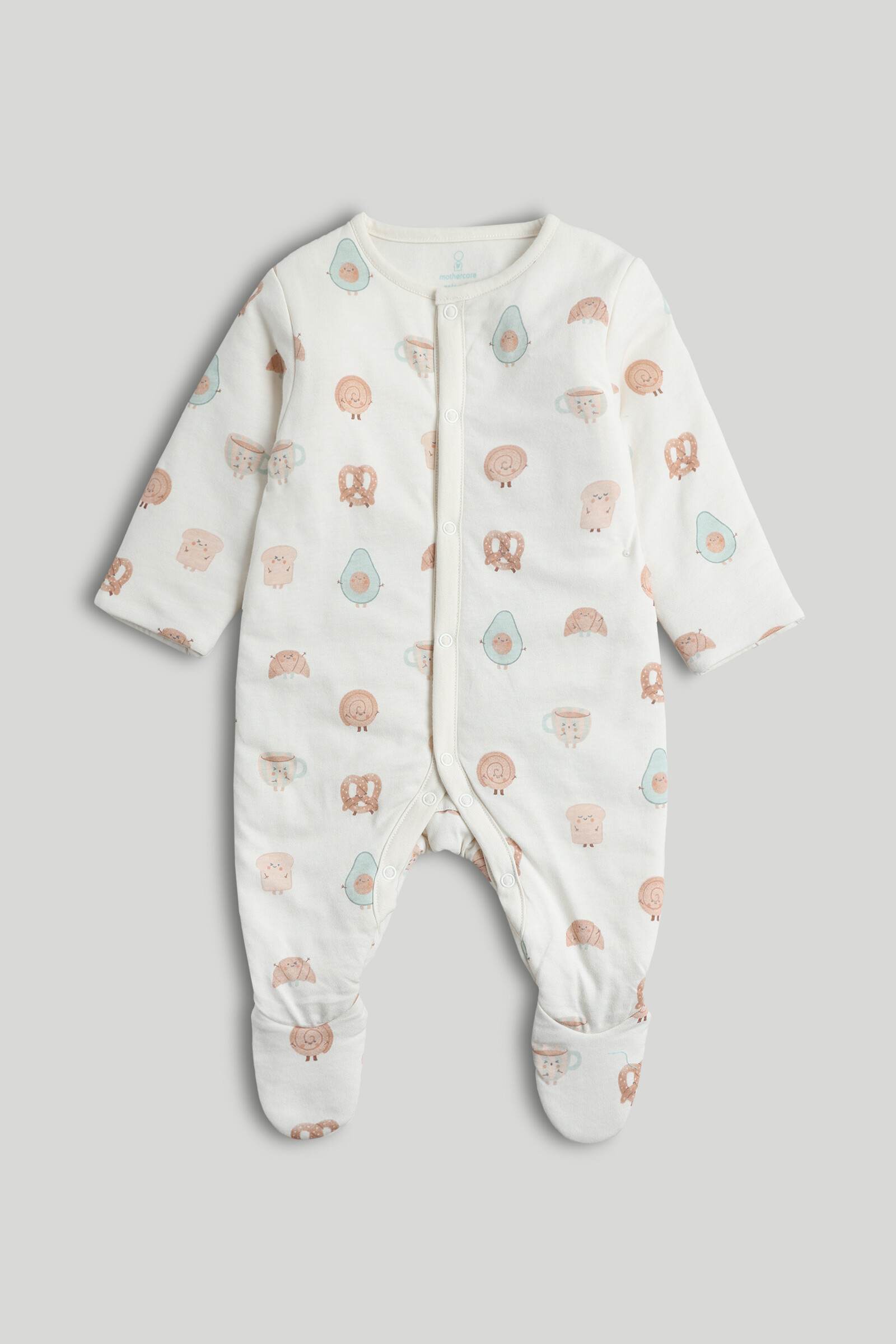 Mothercare Baby Unisex Printed Full Sleeves Sleepsuit - Cream