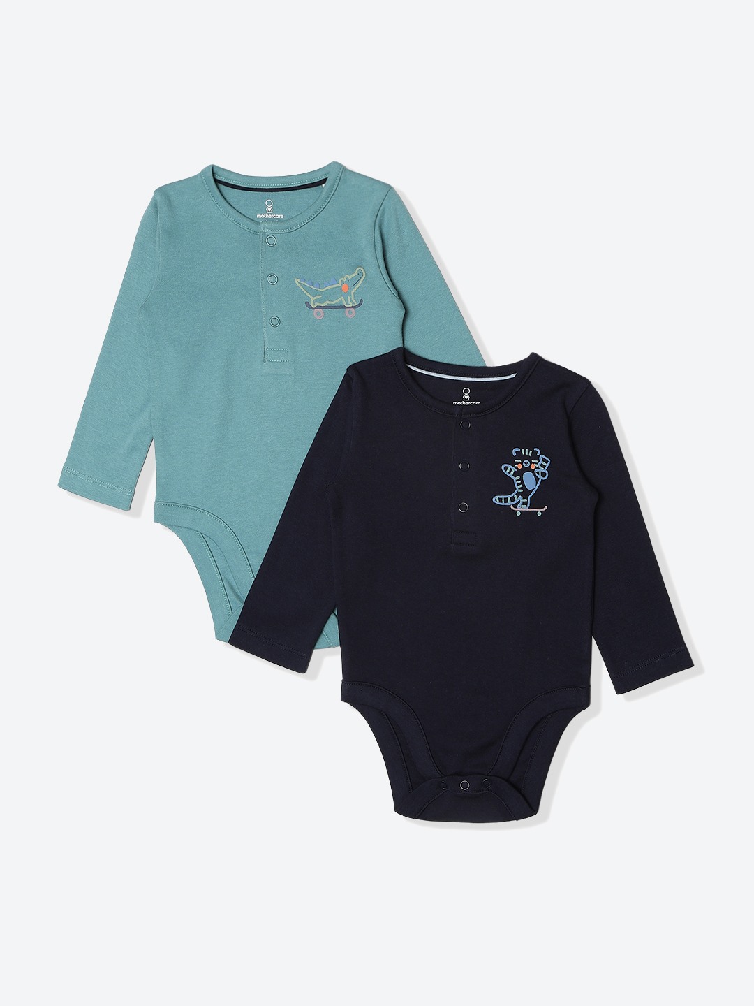 Mothercare Boys Solid Bodysuit Pack of 2 Multicolor